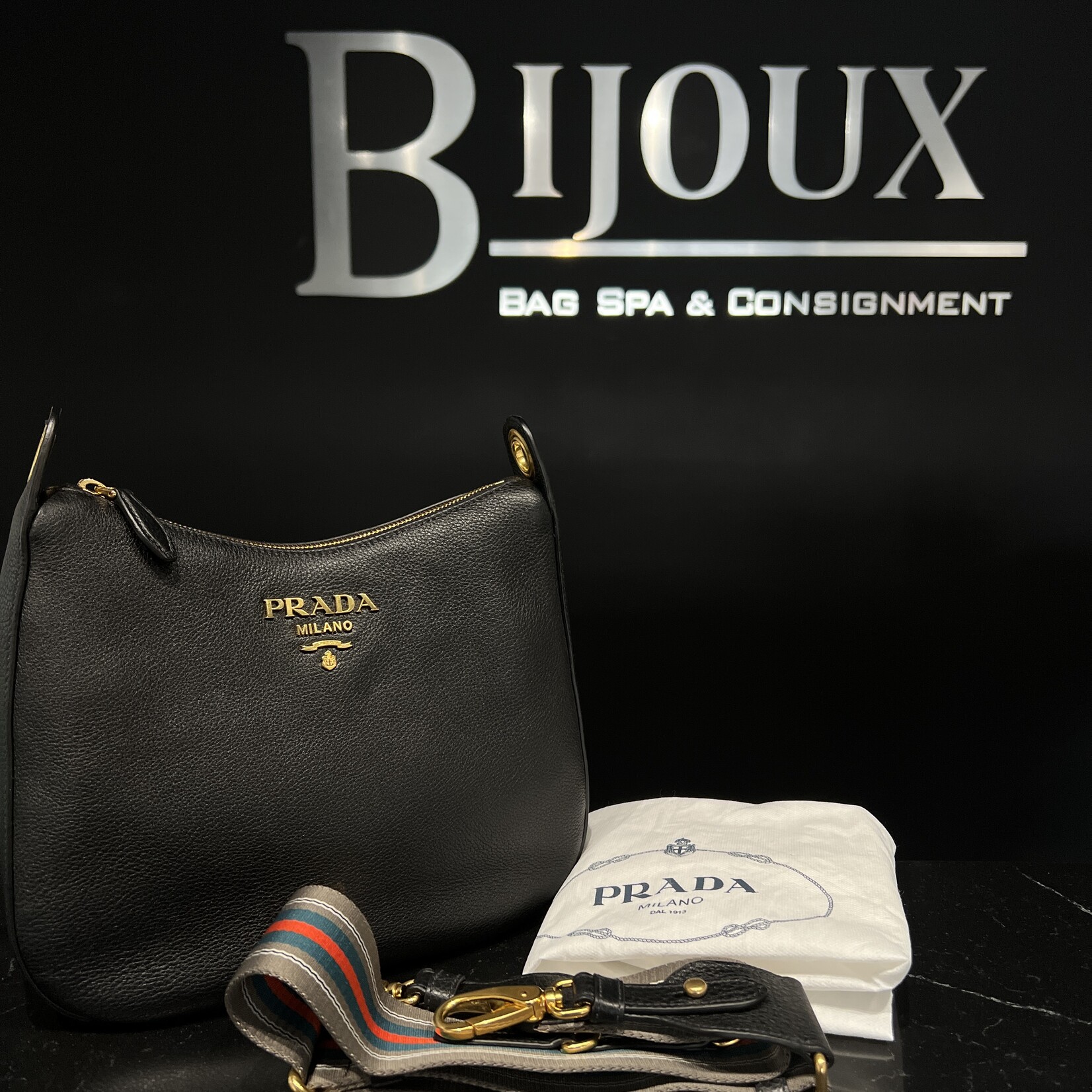 Prada SOLD- Prada Vitello Daino  Messenger Hobo Black