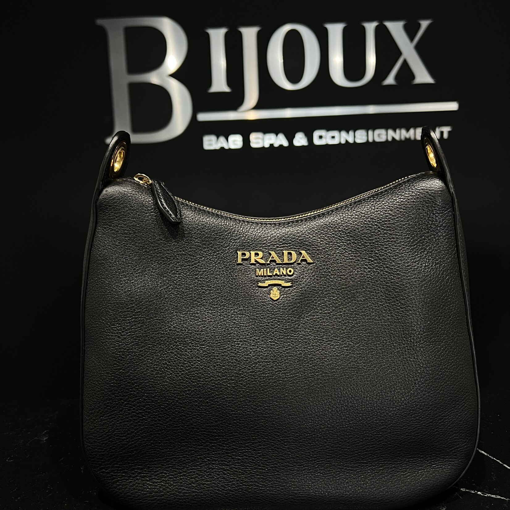 Prada SOLD- Prada Vitello Daino  Messenger Hobo Black