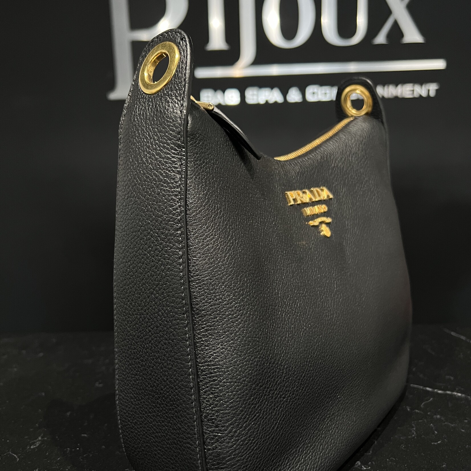 Prada SOLD- Prada Vitello Daino  Messenger Hobo Black