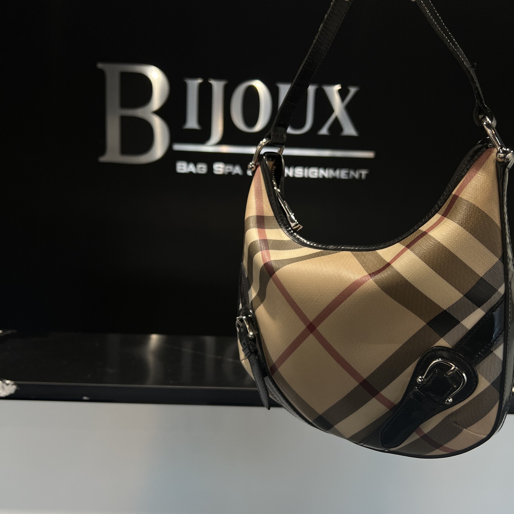 Burberry SOLD- Burberry Supernova Check Buckle Hobo Black