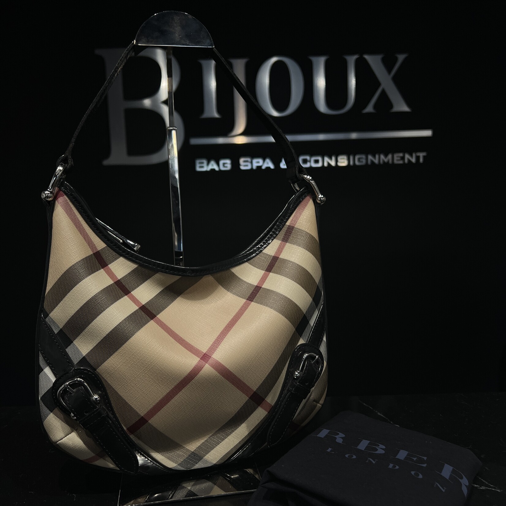 Burberry SOLD- Burberry Supernova Check Buckle Hobo Black