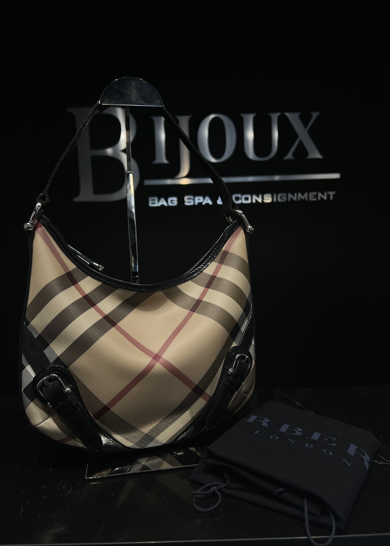 Burberry SOLD- Burberry Supernova Check Buckle Hobo Black