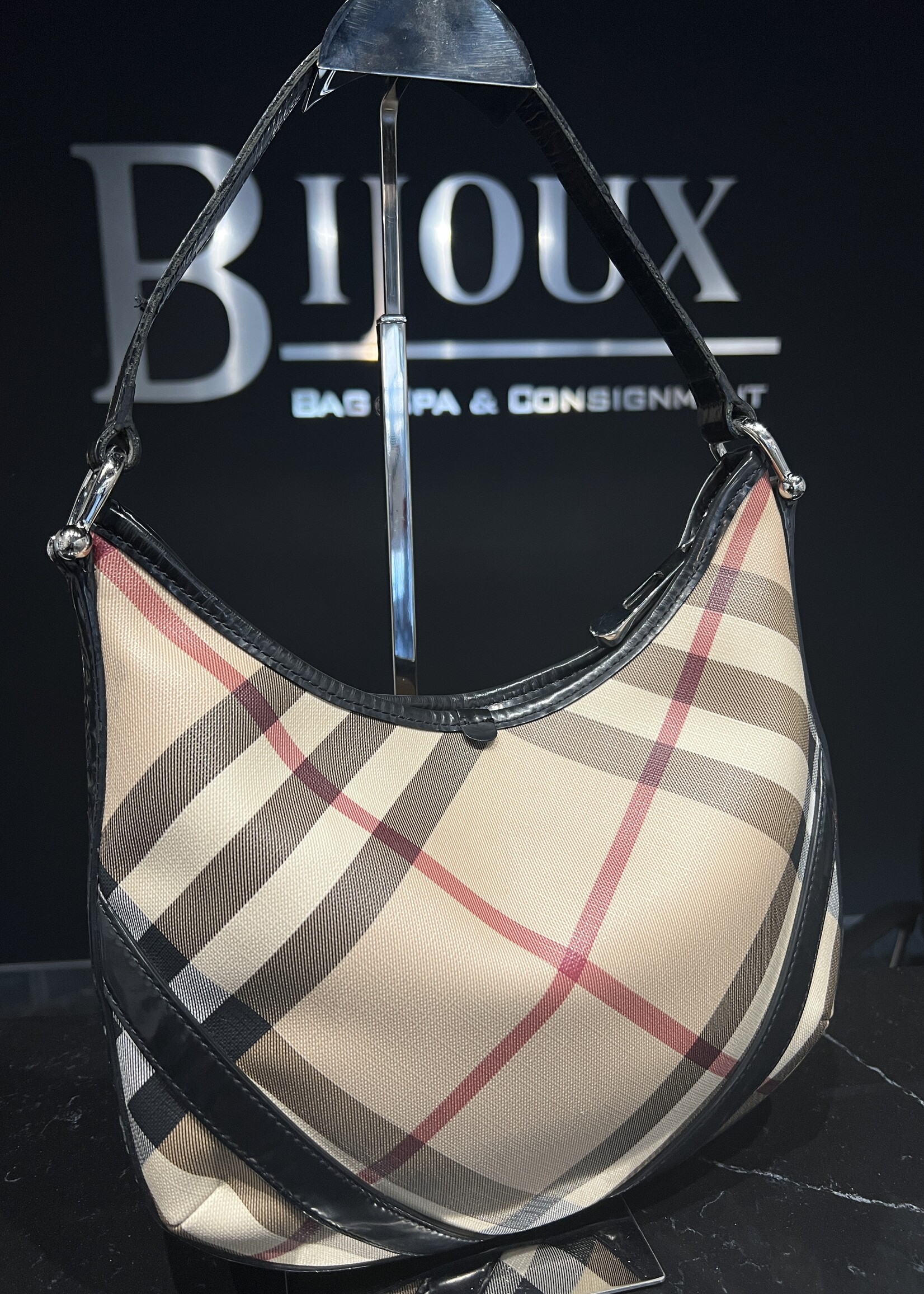 Burberry SOLD- Burberry Supernova Check Buckle Hobo Black