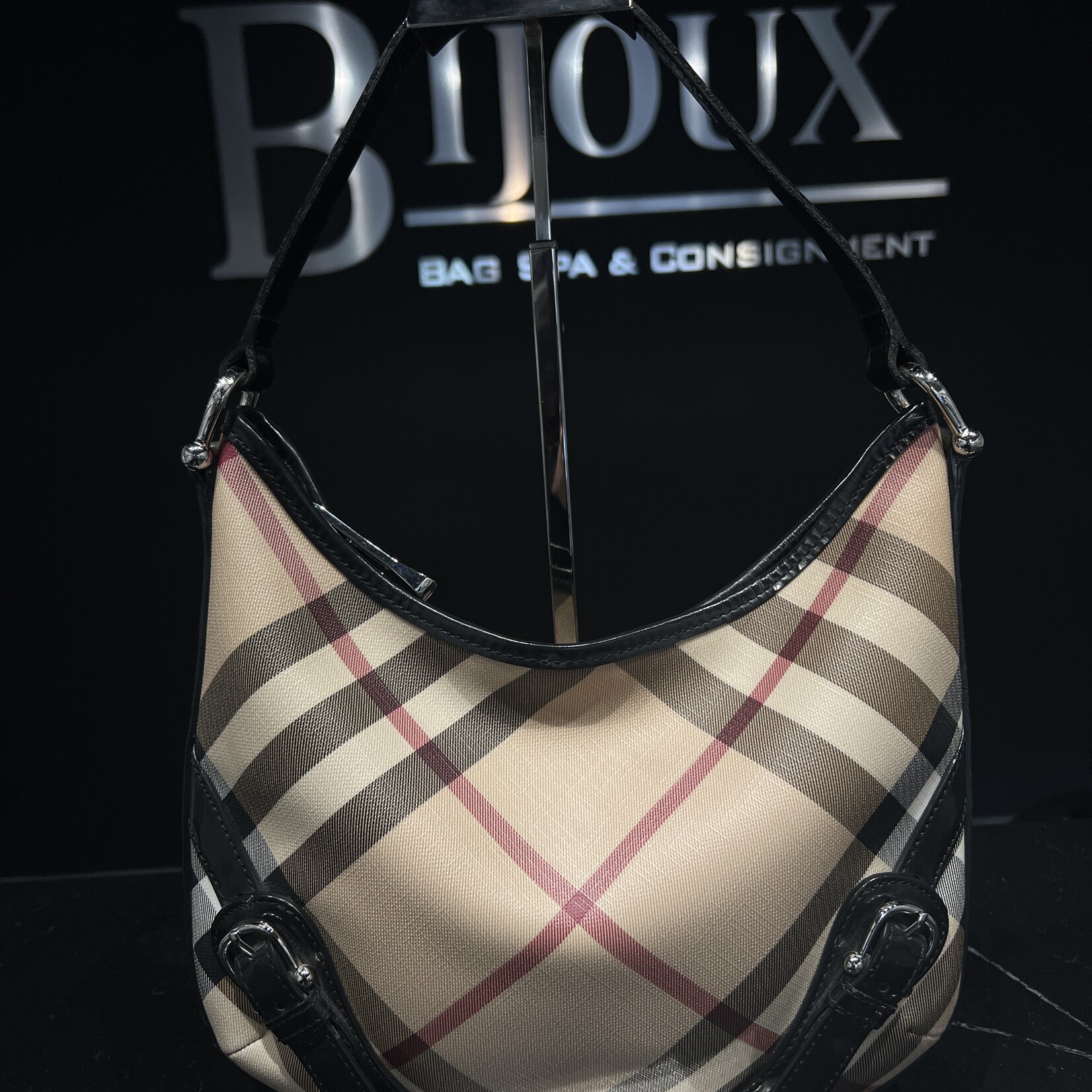Burberry SOLD- Burberry Supernova Check Buckle Hobo Black
