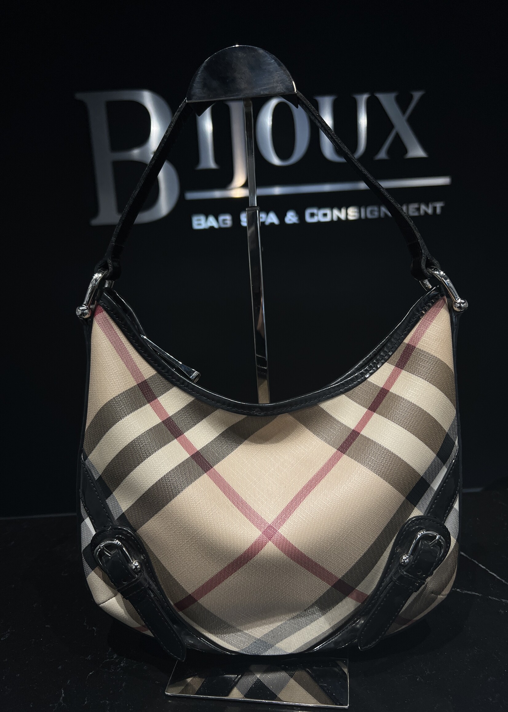 Burberry SOLD- Burberry Supernova Check Buckle Hobo Black