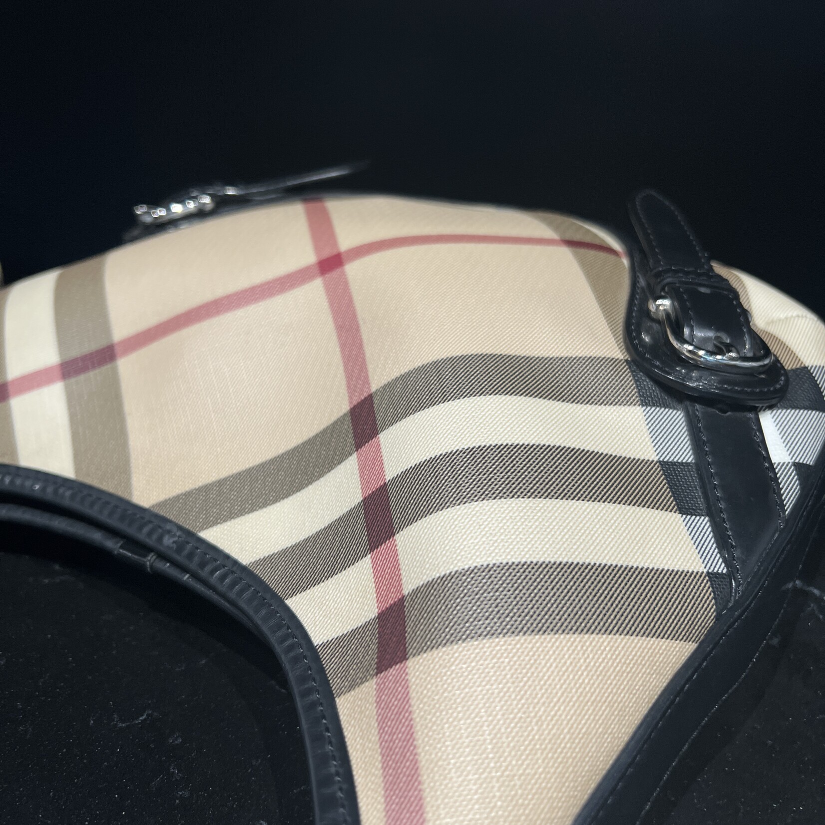 Burberry SOLD- Burberry Supernova Check Buckle Hobo Black