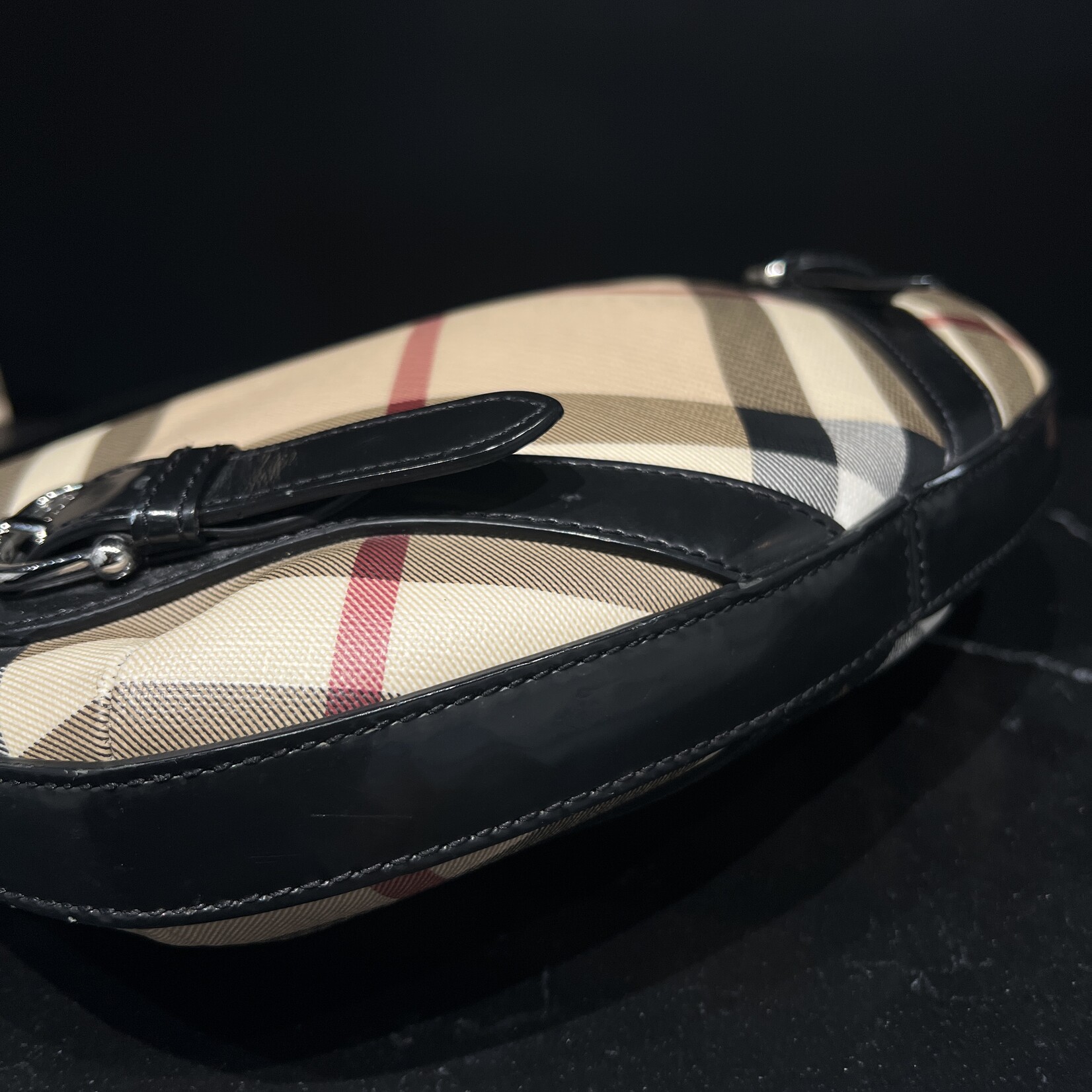 Burberry SOLD- Burberry Supernova Check Buckle Hobo Black