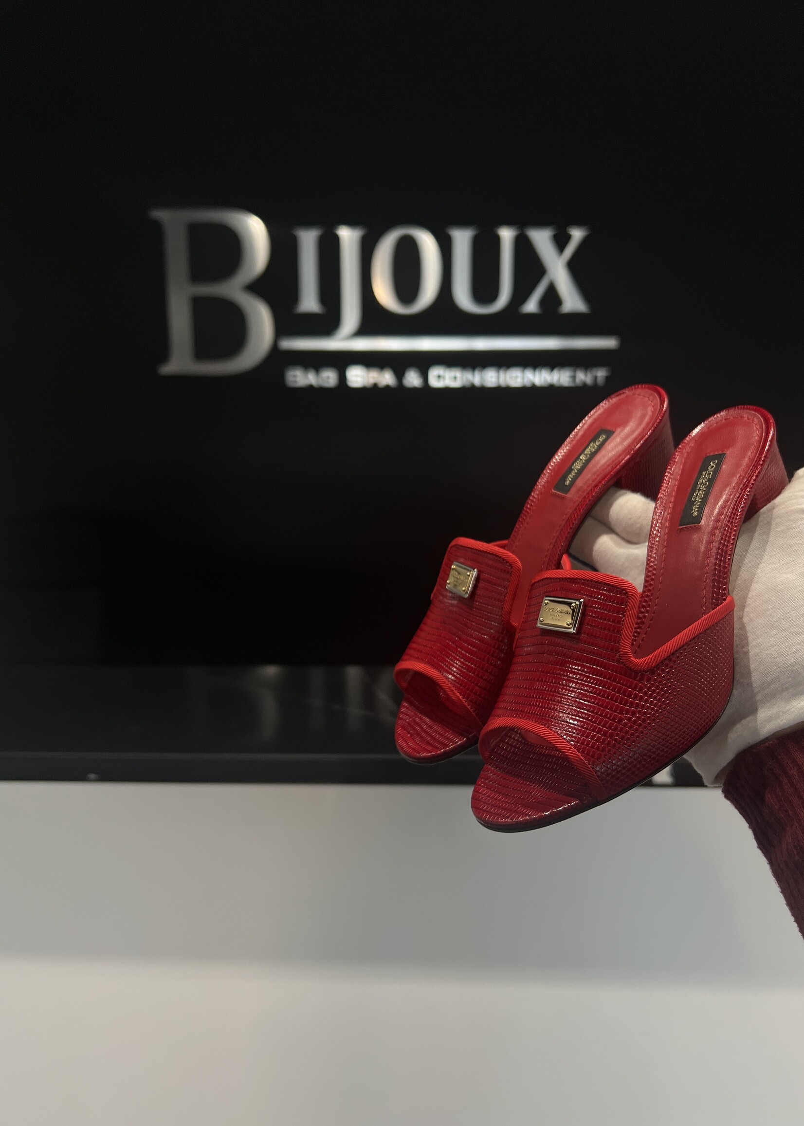 Dolce & Gabbana SOLD - Dolce & Gabbana Lizard Embossed Sandal 37.5