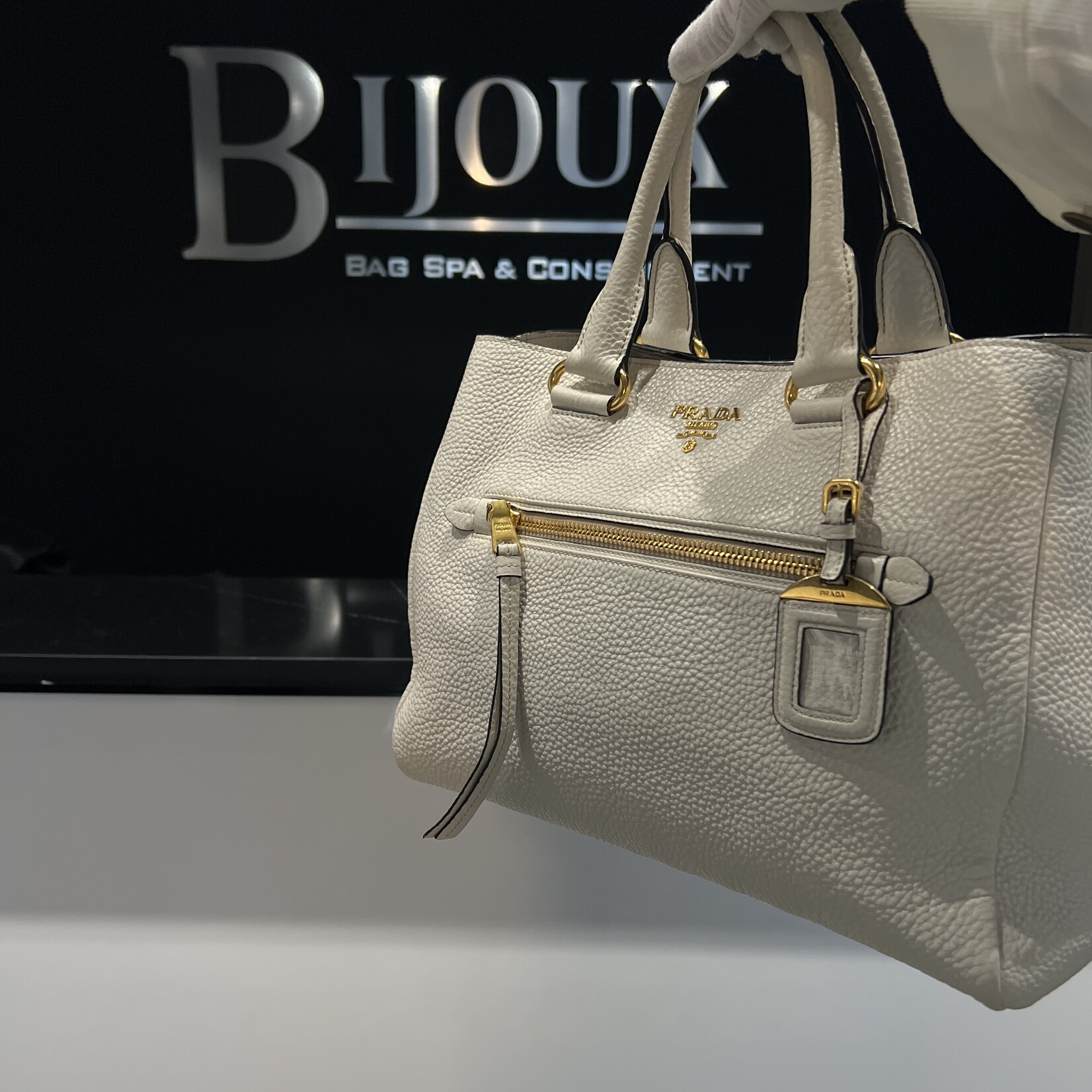 Prada SOLD - Prada  Daino Shopping Tote White