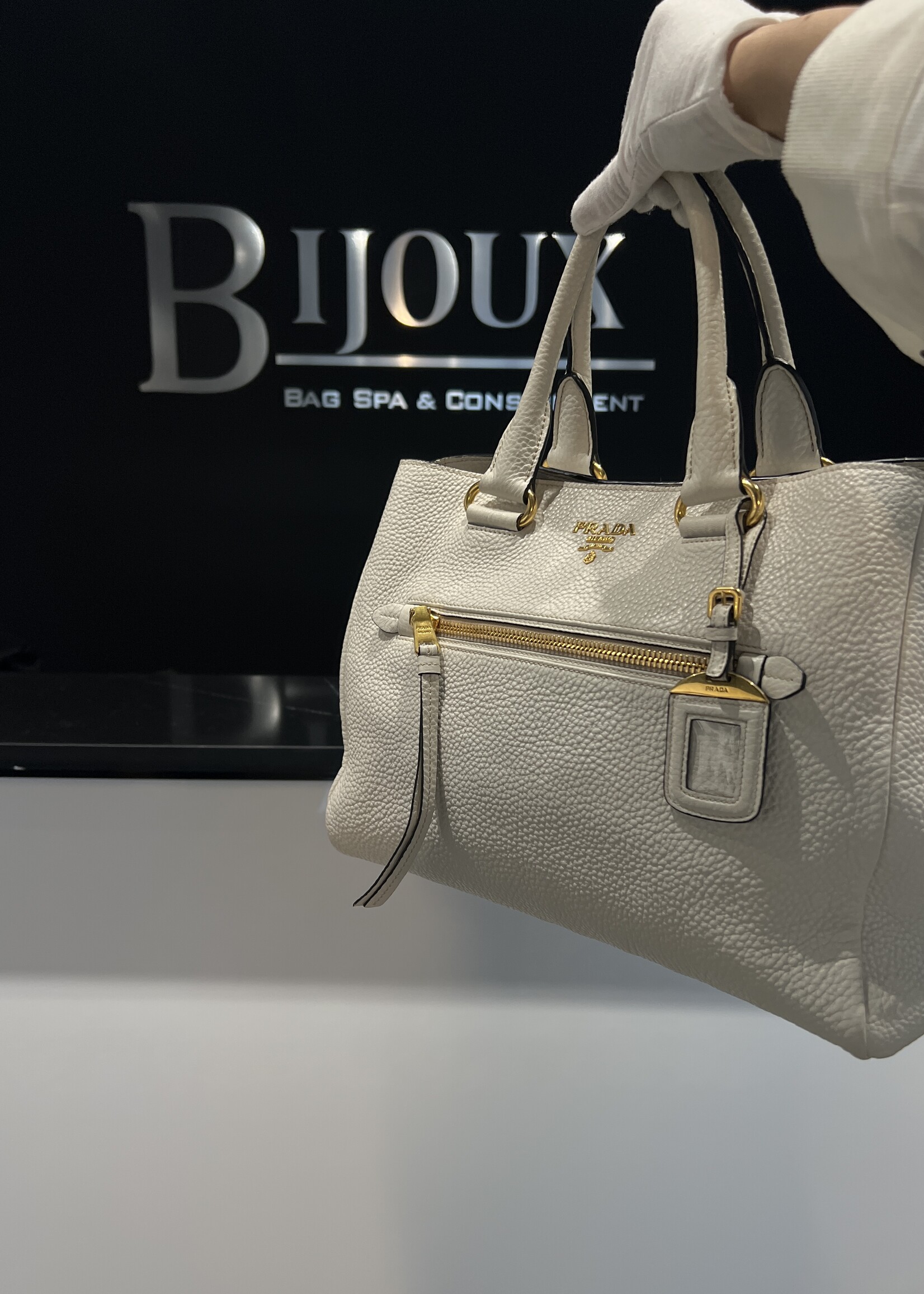 Prada SOLD - Prada  Daino Shopping Tote White