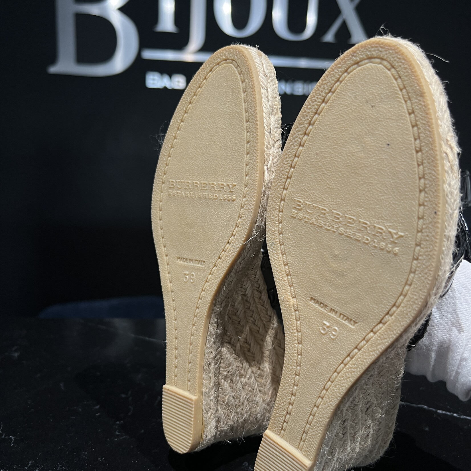 Burberry SOLD- Burberry Patent Wedge 39