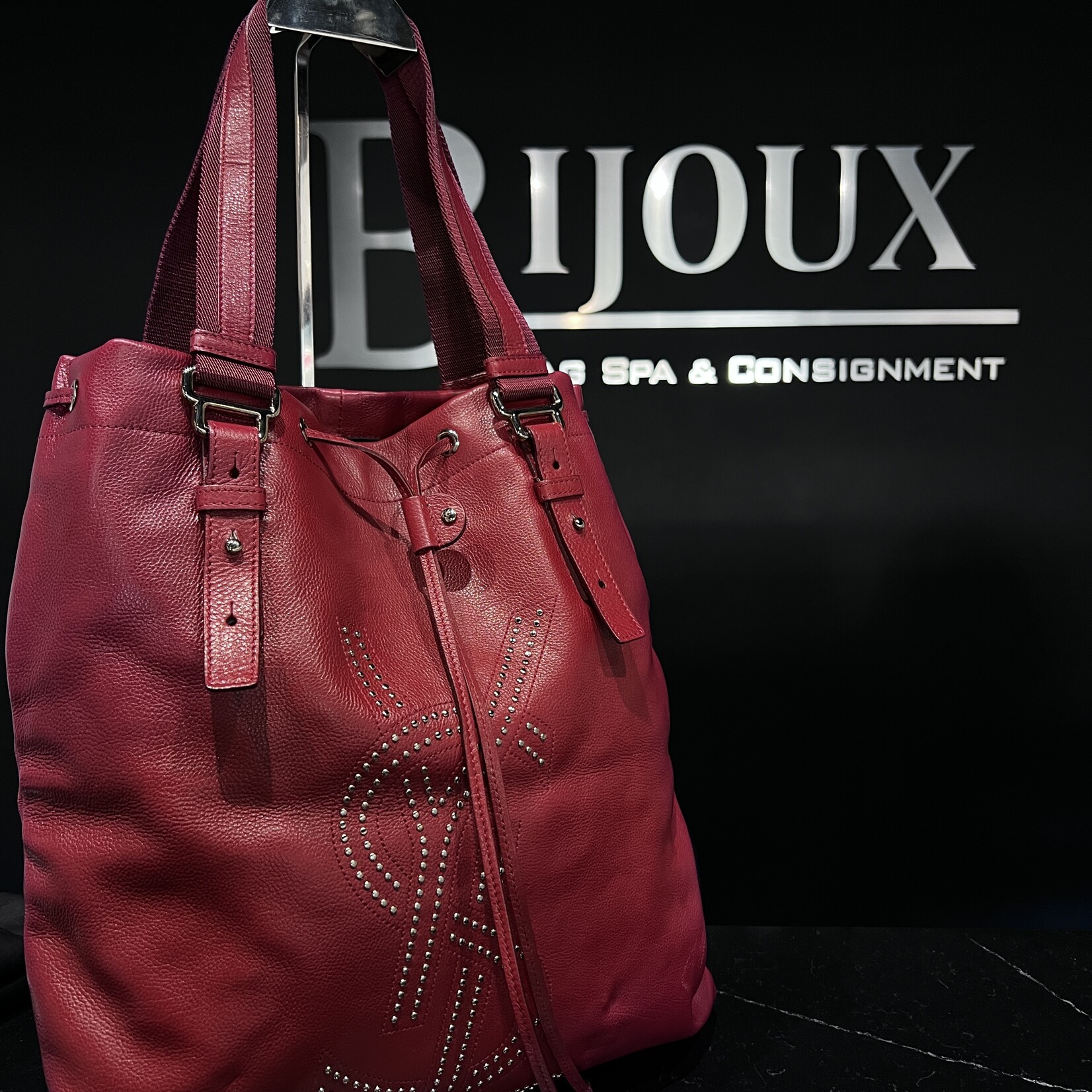 Saint Laurent SOLD- Saint Laurent  Studded Kahala Sac Red Tote