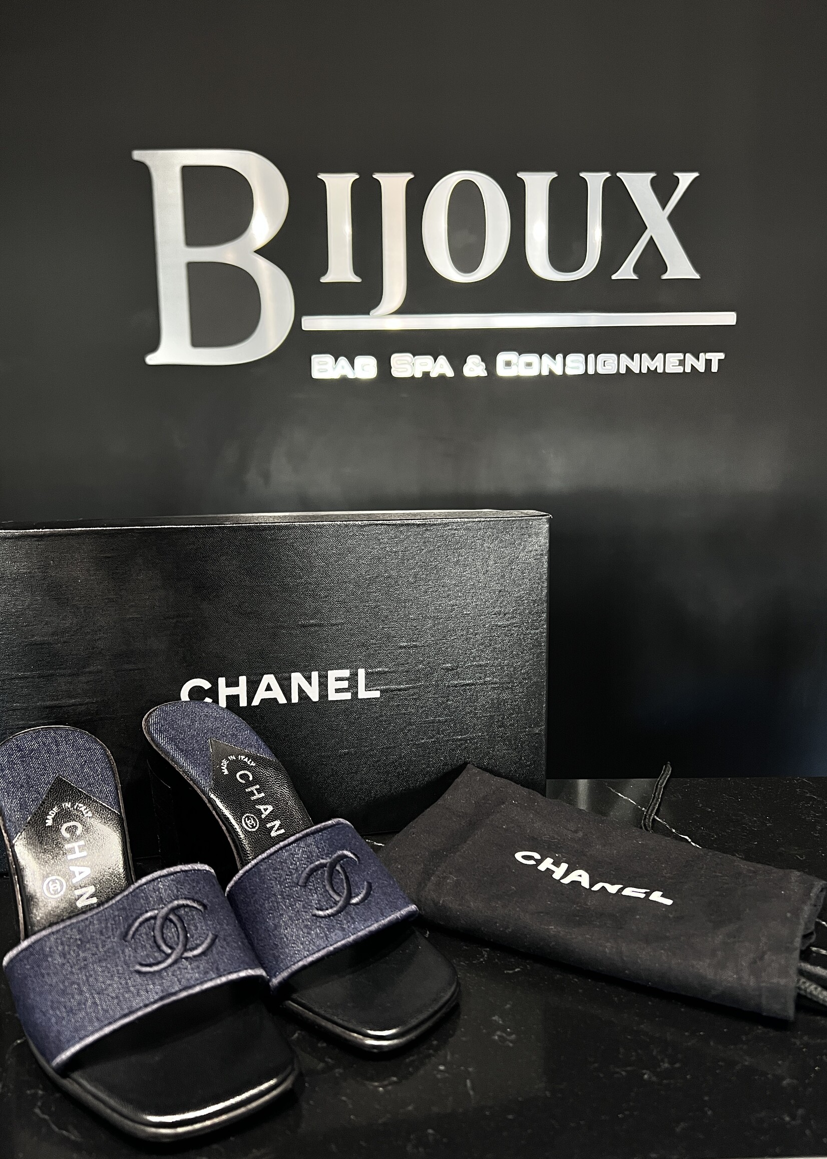 Chanel SOLD - Chanel Denim Mules 5.5