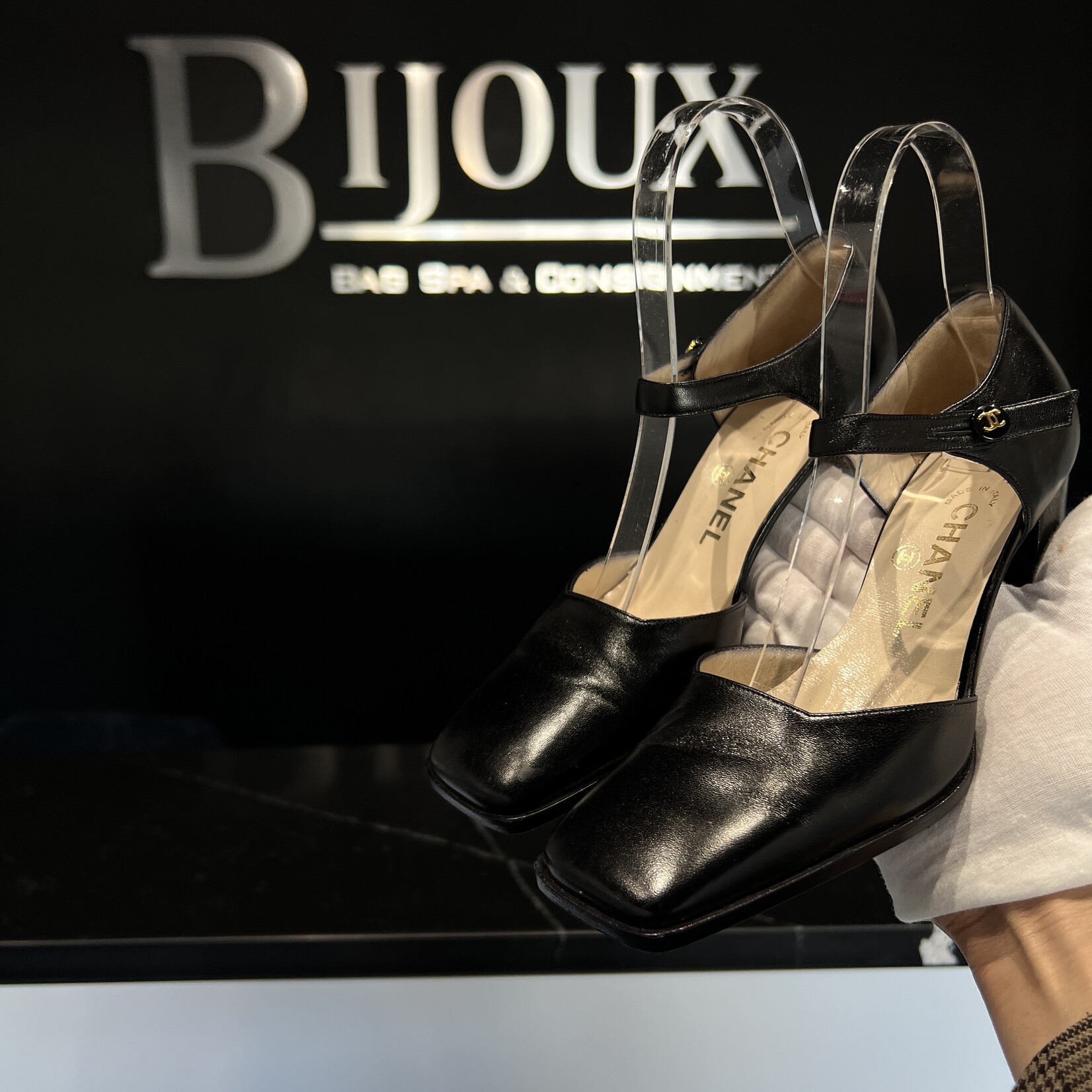 Chanel SOLD - Chanel Black Ankle Strap Pumps 36