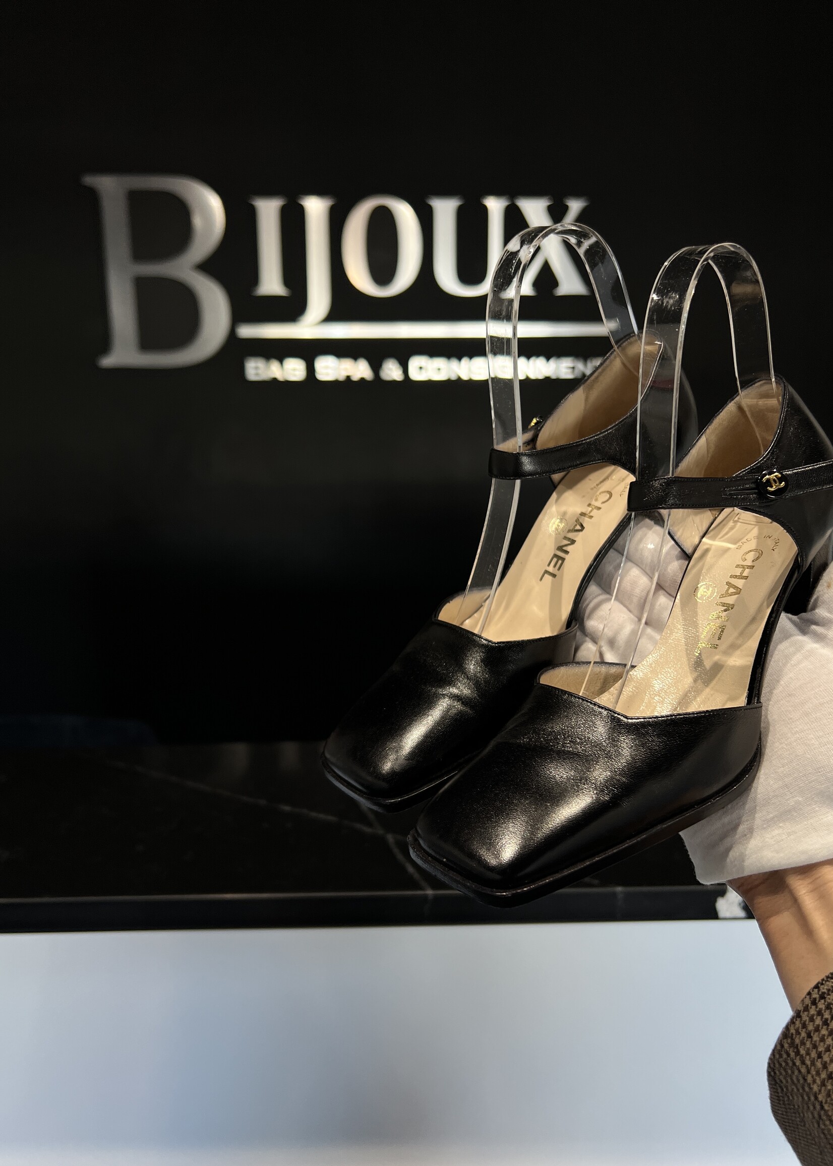 Chanel SOLD - Chanel Black Ankle Strap Pumps 36