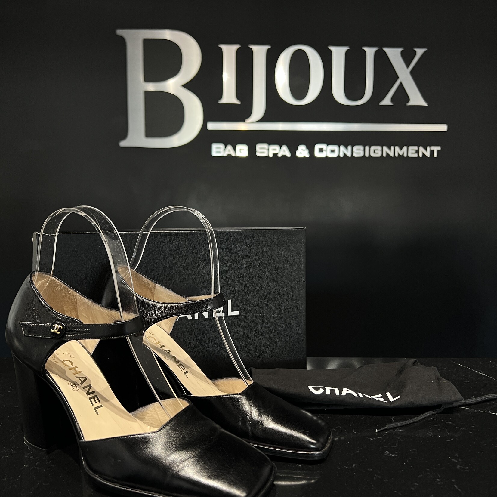 Chanel SOLD - Chanel Black Ankle Strap Pumps 36