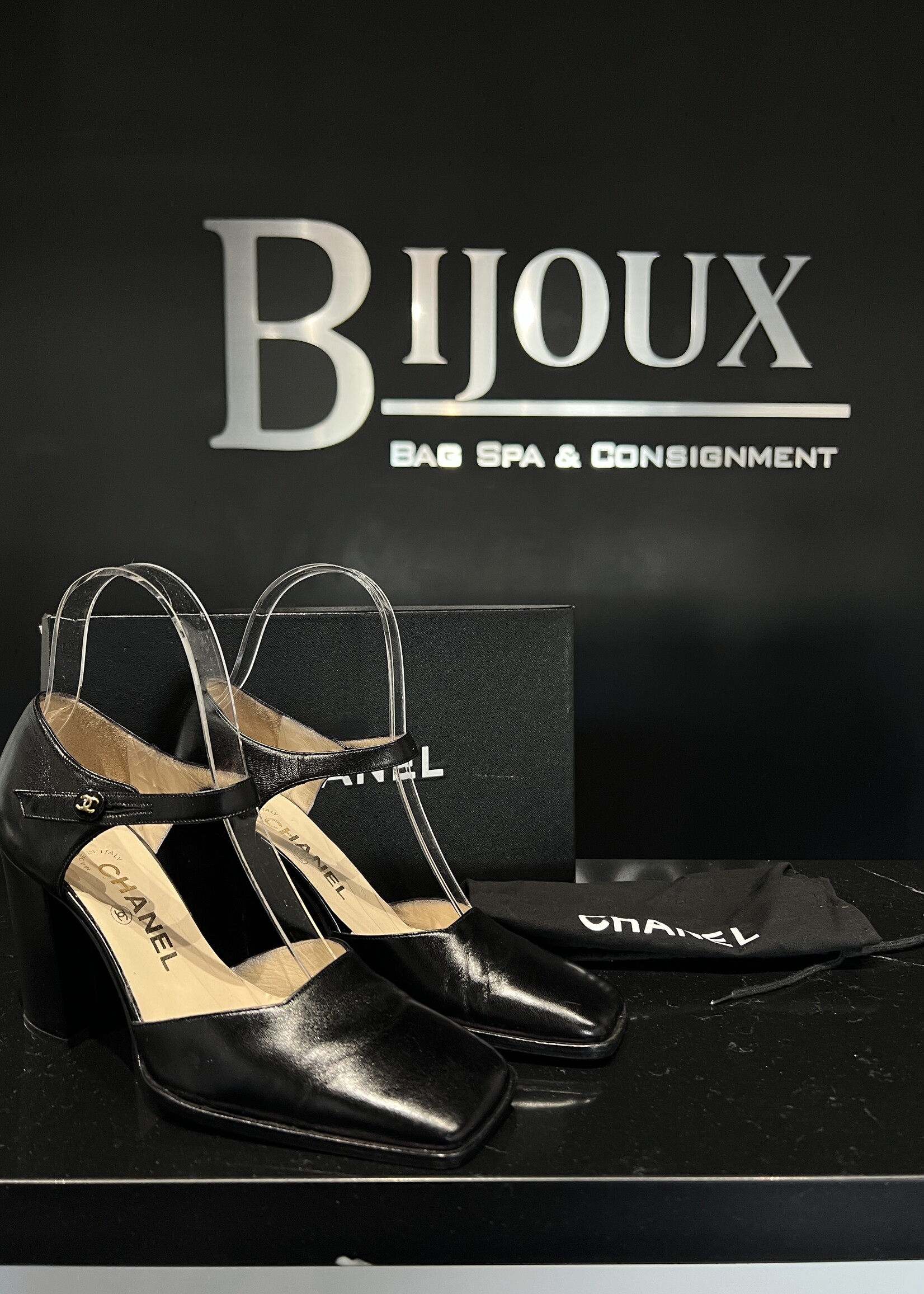 Chanel SOLD - Chanel Black Ankle Strap Pumps 36