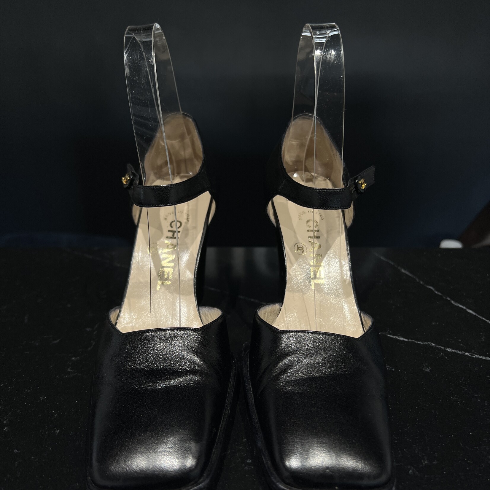 Chanel SOLD - Chanel Black Ankle Strap Pumps 36