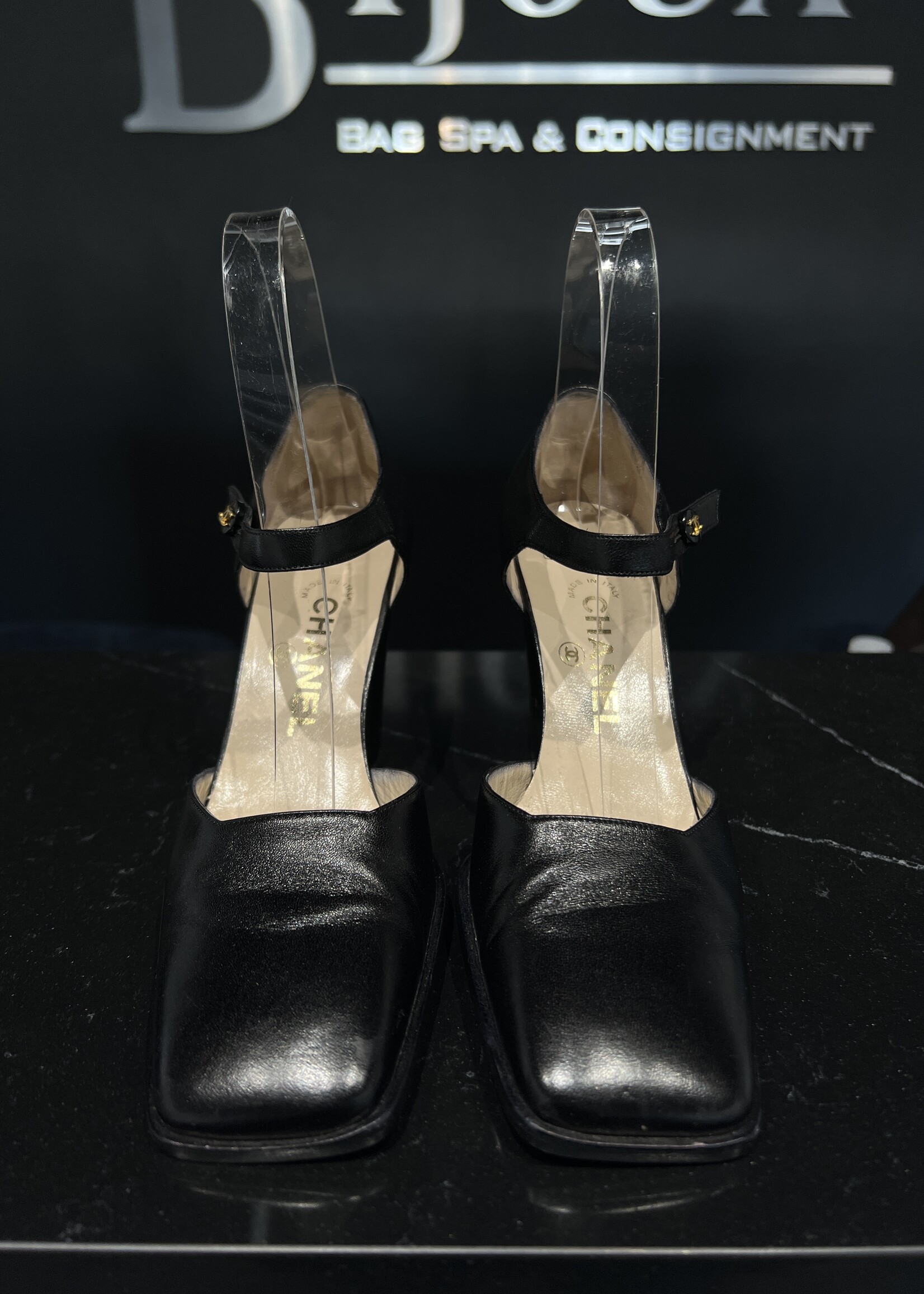 Chanel SOLD - Chanel Black Ankle Strap Pumps 36
