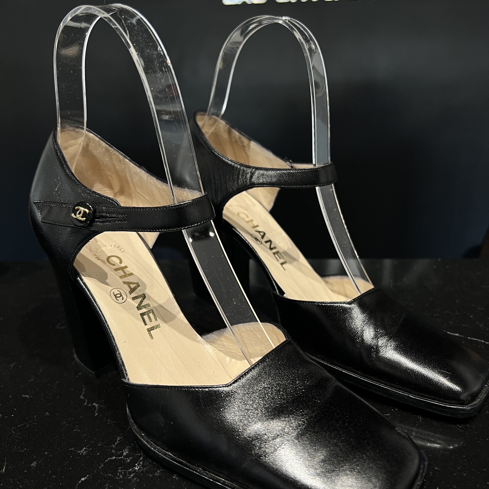 Chanel SOLD - Chanel Black Ankle Strap Pumps 36