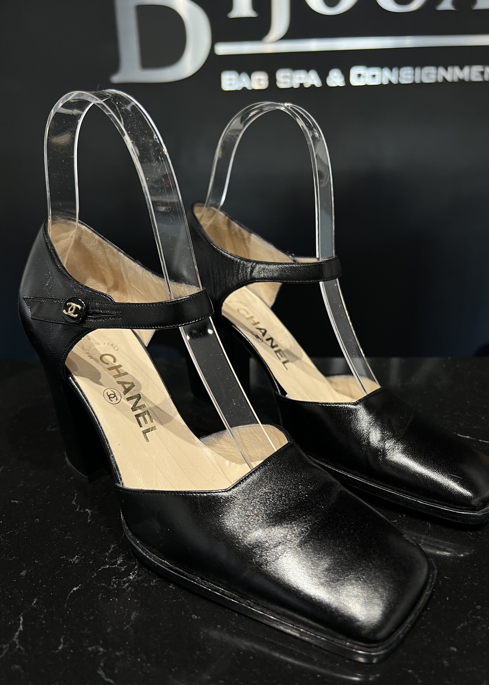 Chanel SOLD - Chanel Black Ankle Strap Pumps 36