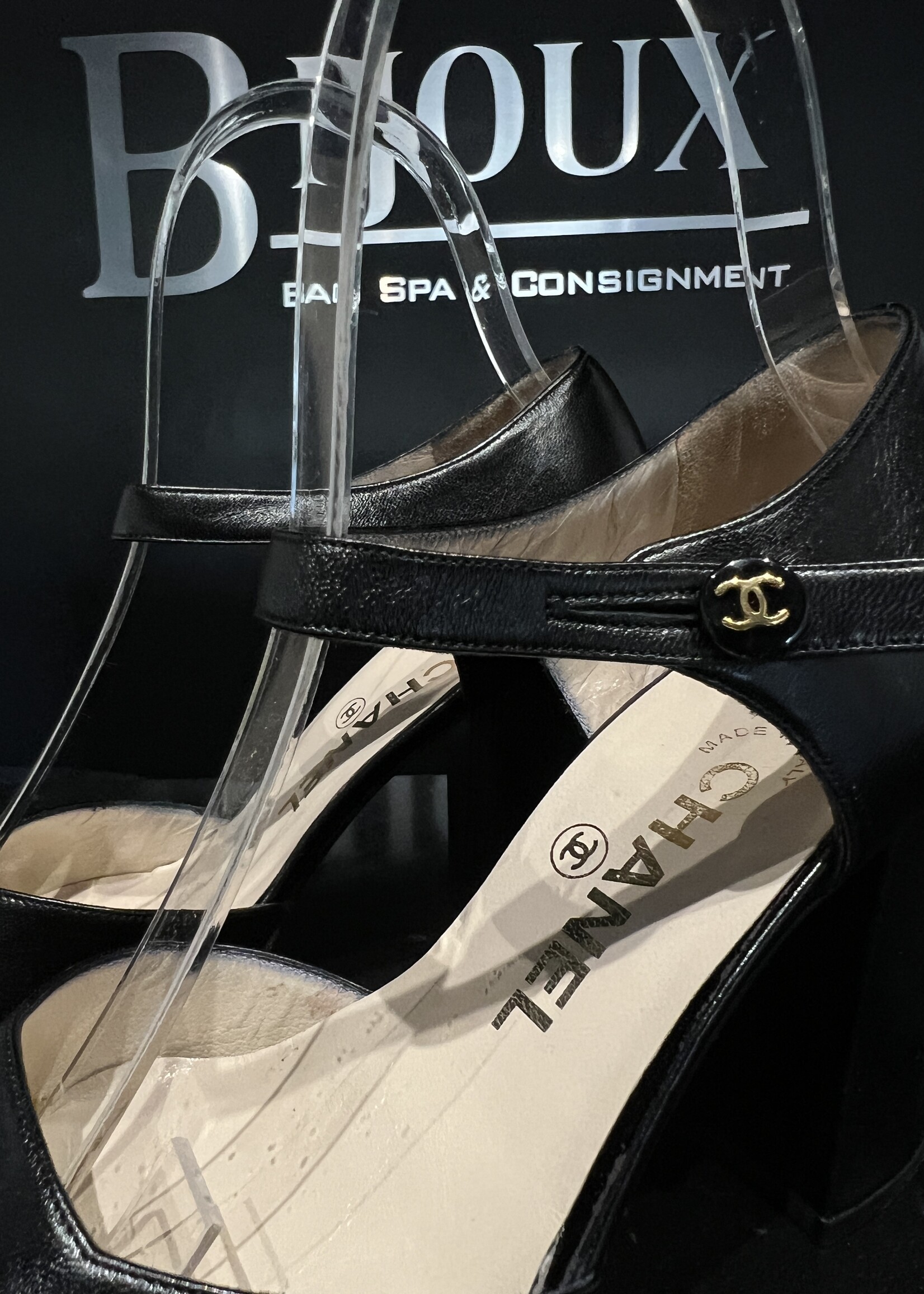 Chanel SOLD - Chanel Black Ankle Strap Pumps 36