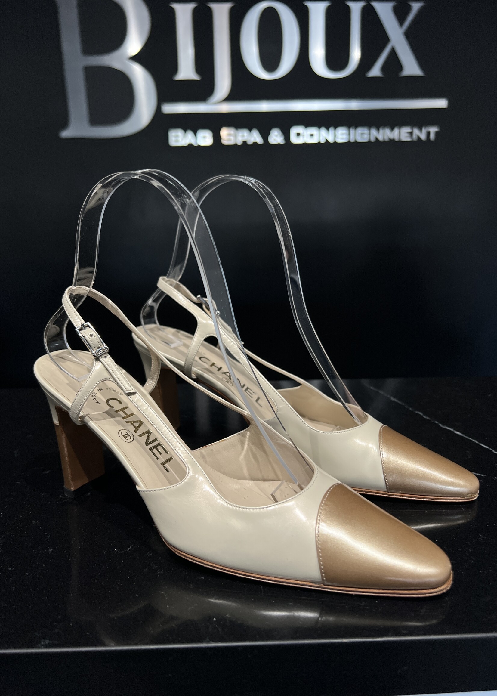 Chanel SOLD - Chanel Slingback Brown 36