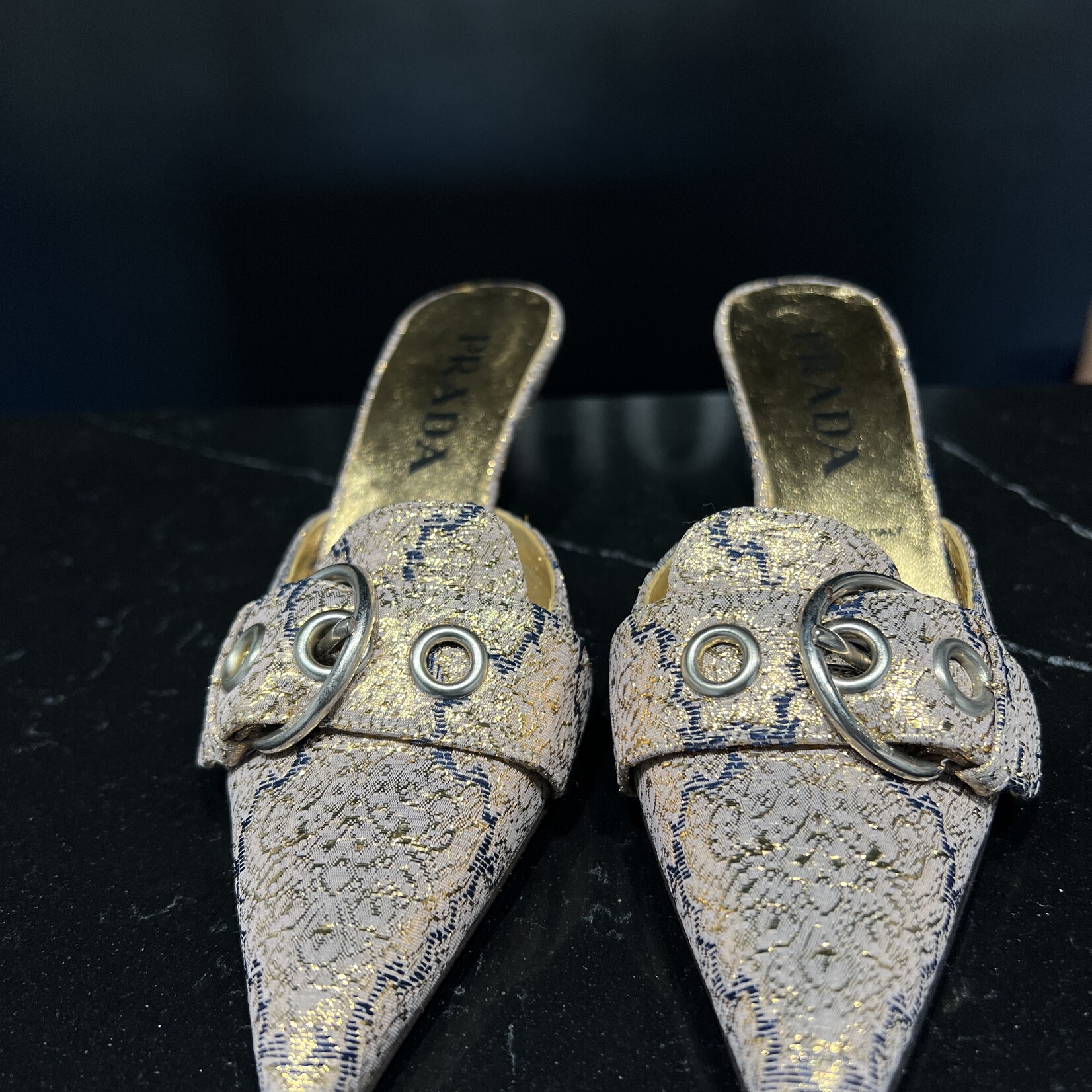 Prada Prada Gold Brocade Mule 35