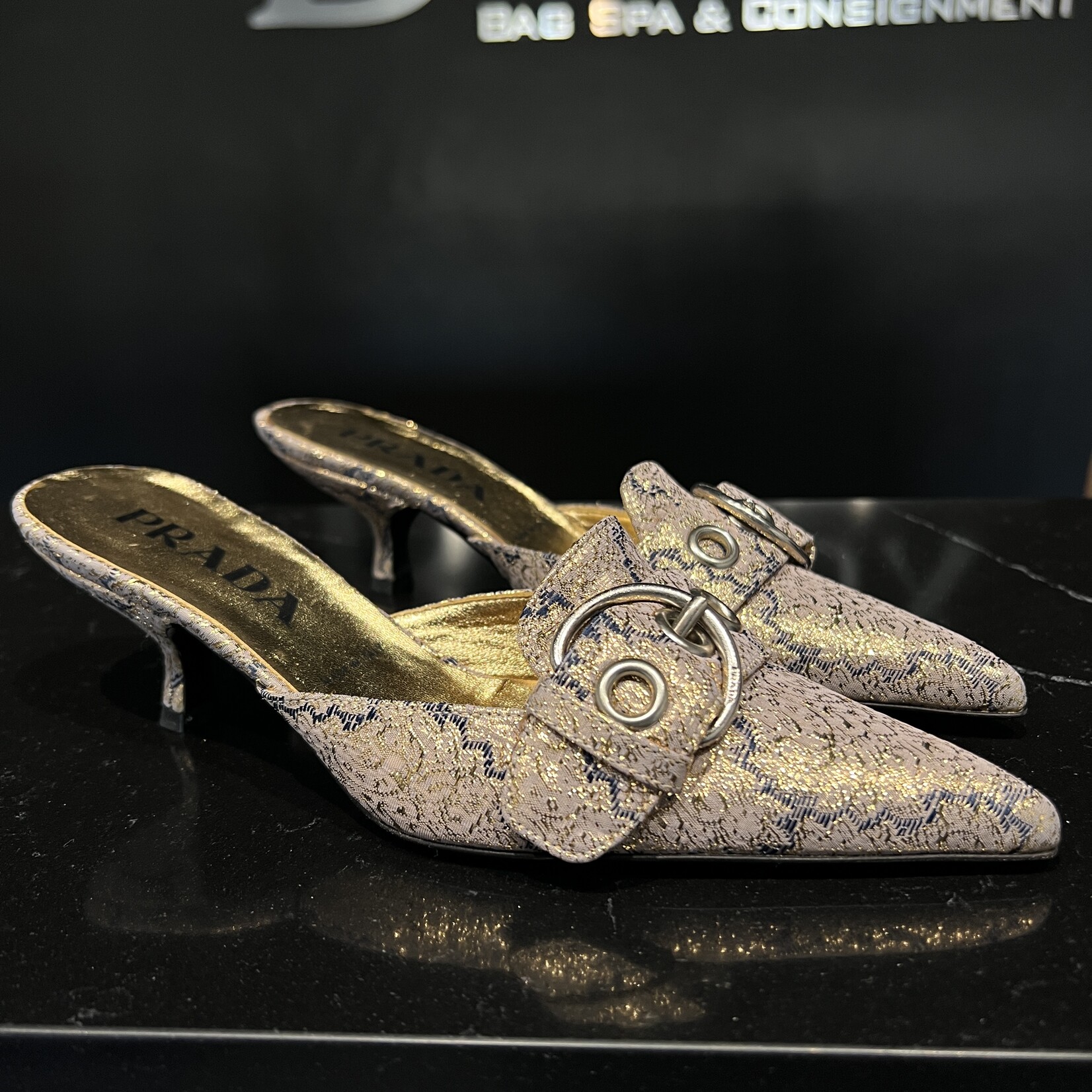 Prada Prada Gold Brocade Mule 35