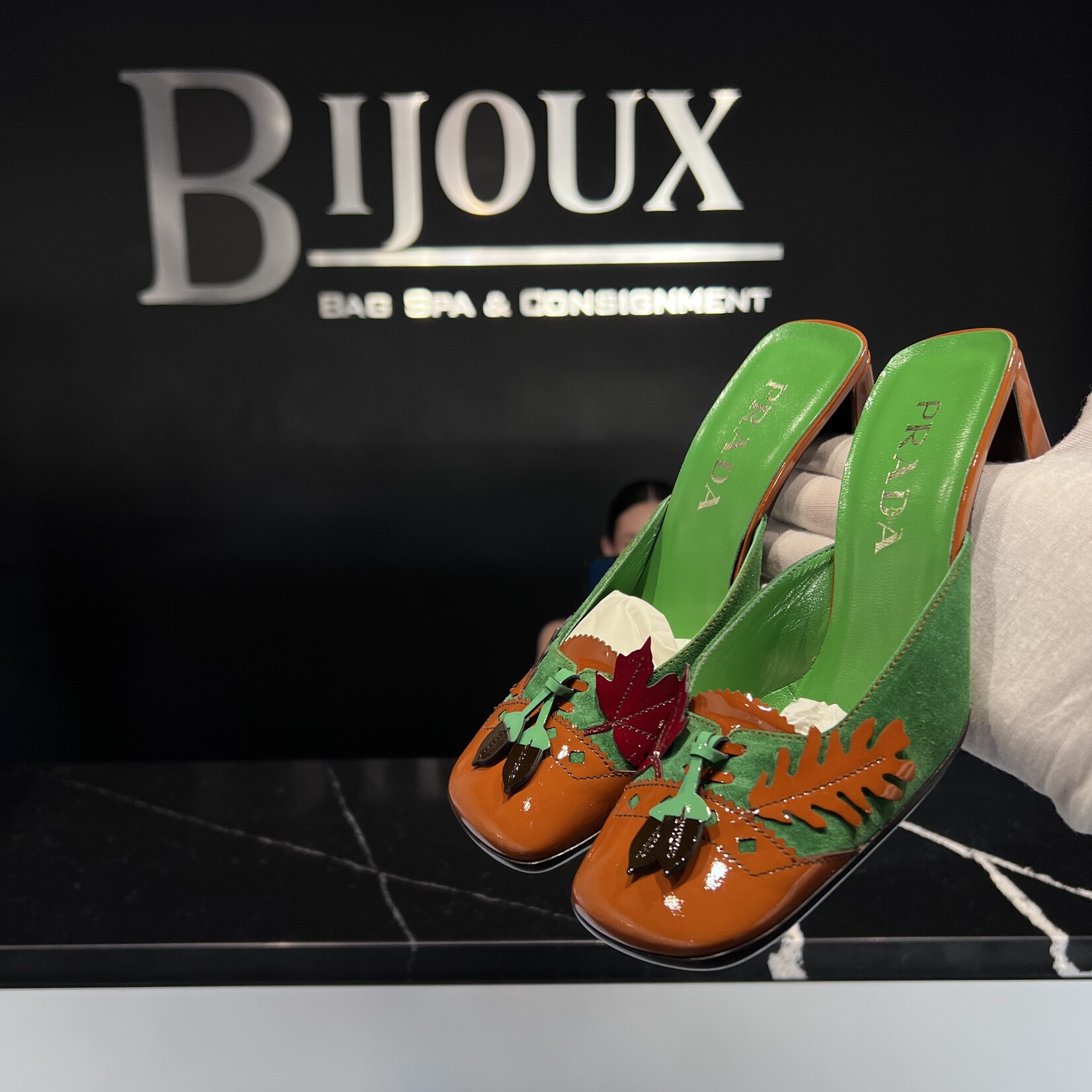 Prada Prada Orange Leaf Kitten Heels 35.5