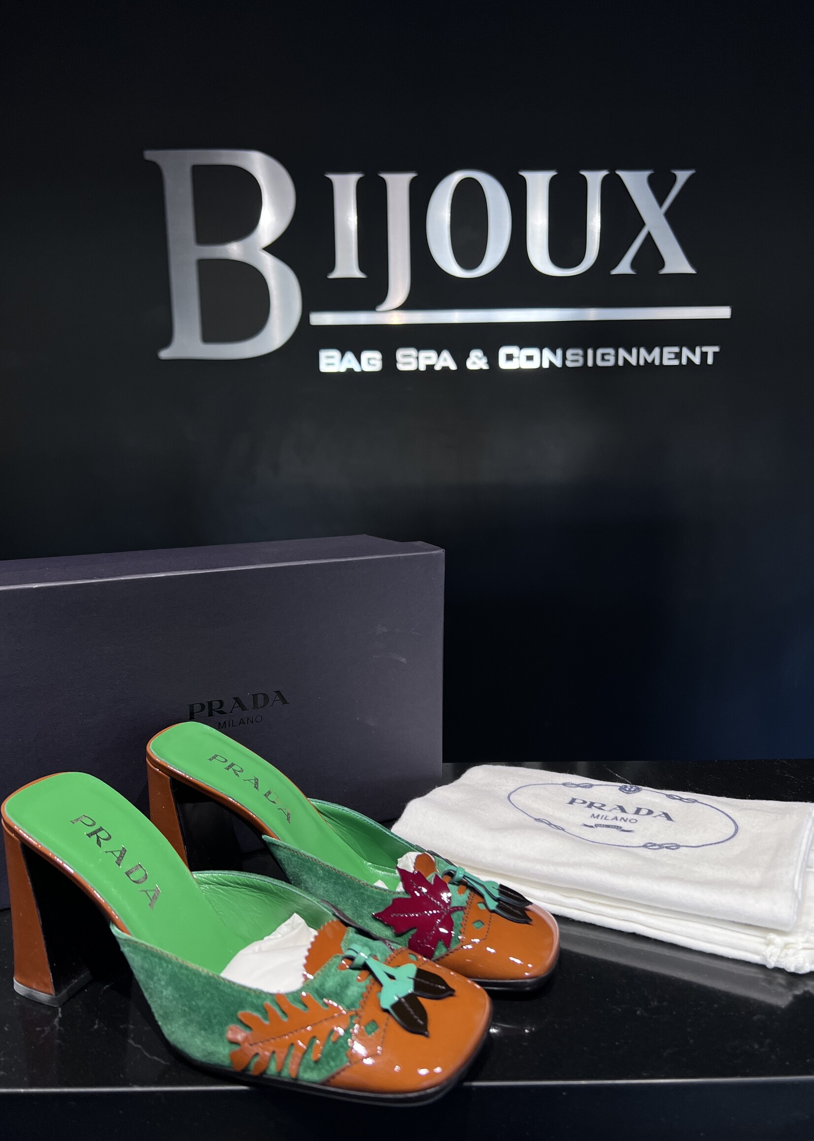 Prada Prada Orange Leaf Kitten Heels 35.5