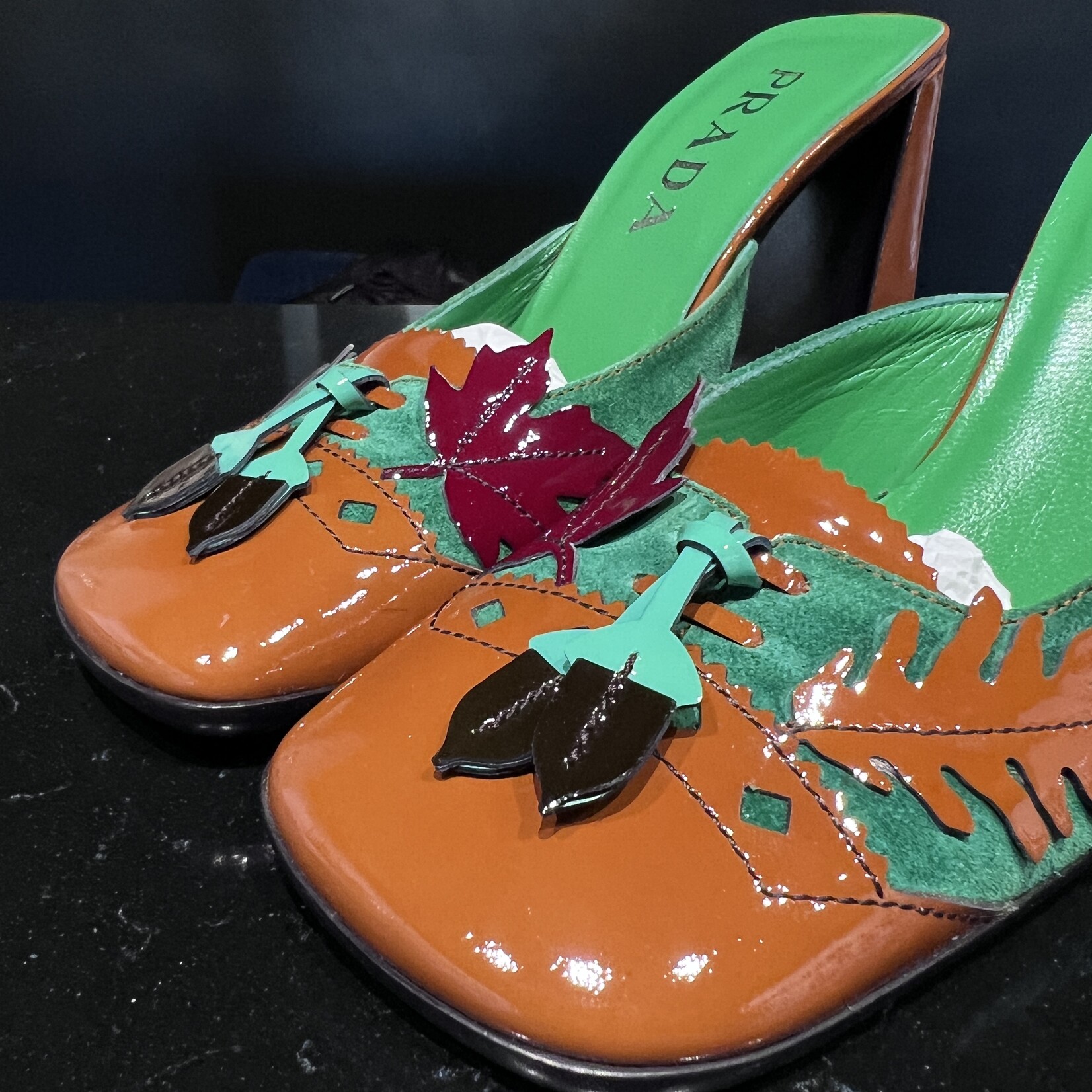 Prada Prada Orange Leaf Kitten Heels 35.5