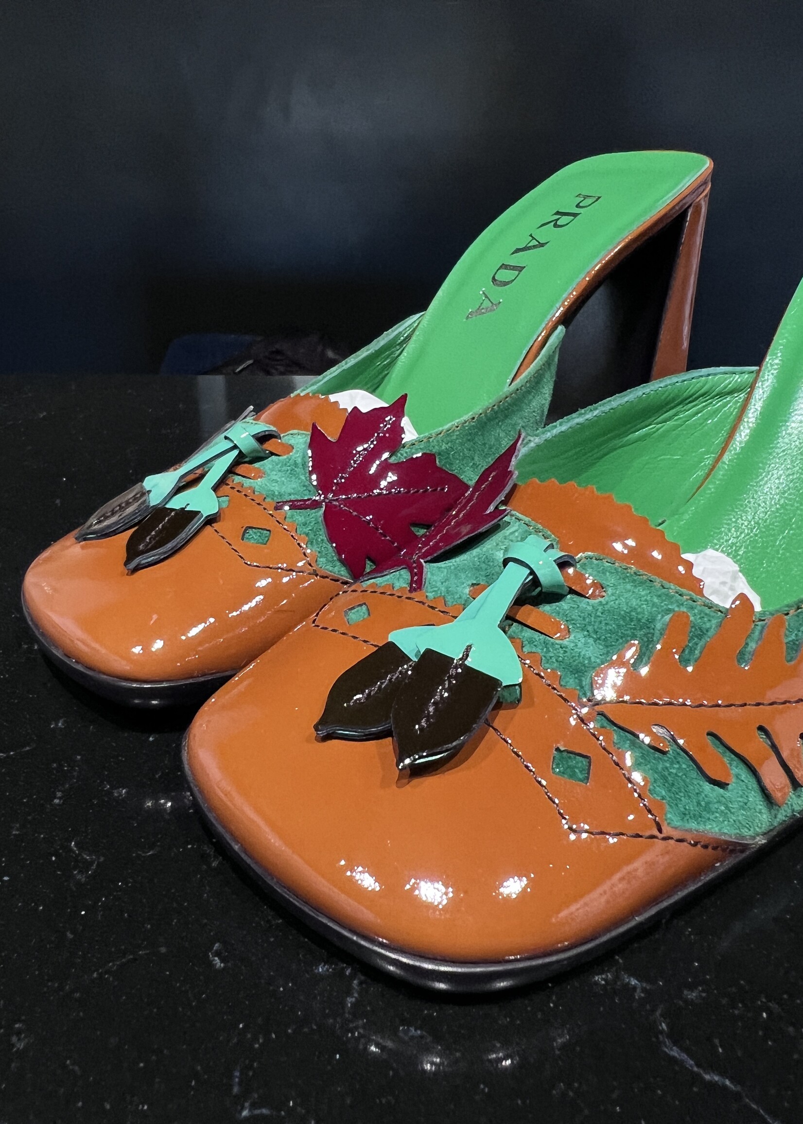 Prada Prada Orange Leaf Kitten Heels 35.5