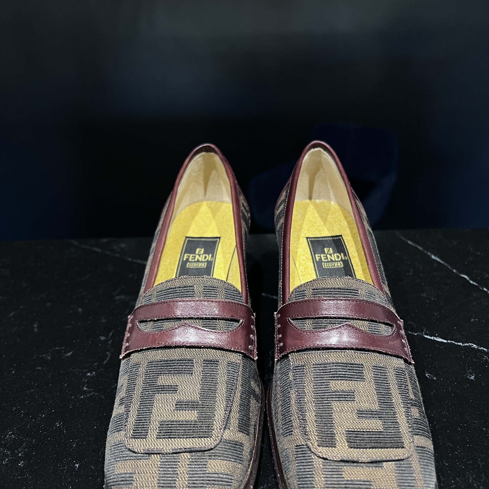 Fendi Fendi Burgundy Leather FF Loafers 35