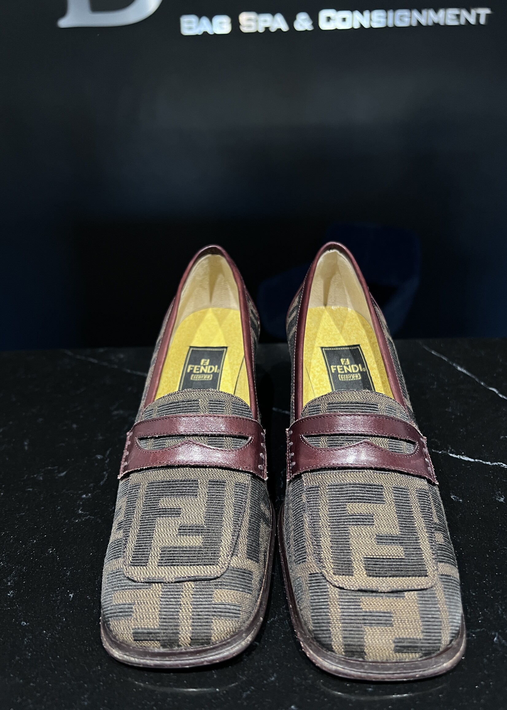 Fendi Fendi Burgundy Leather FF Loafers 35