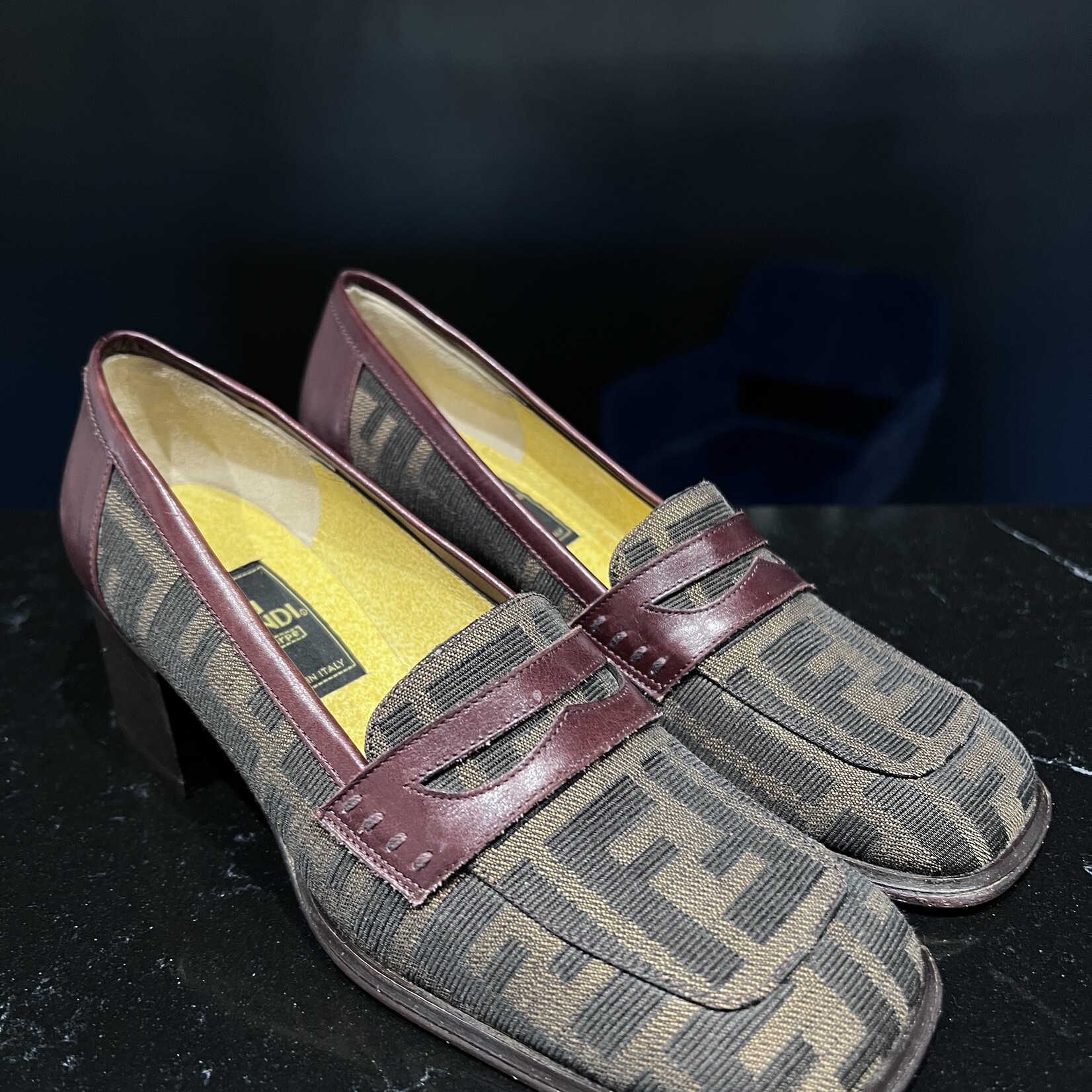 Fendi Fendi Burgundy Leather FF Loafers 35