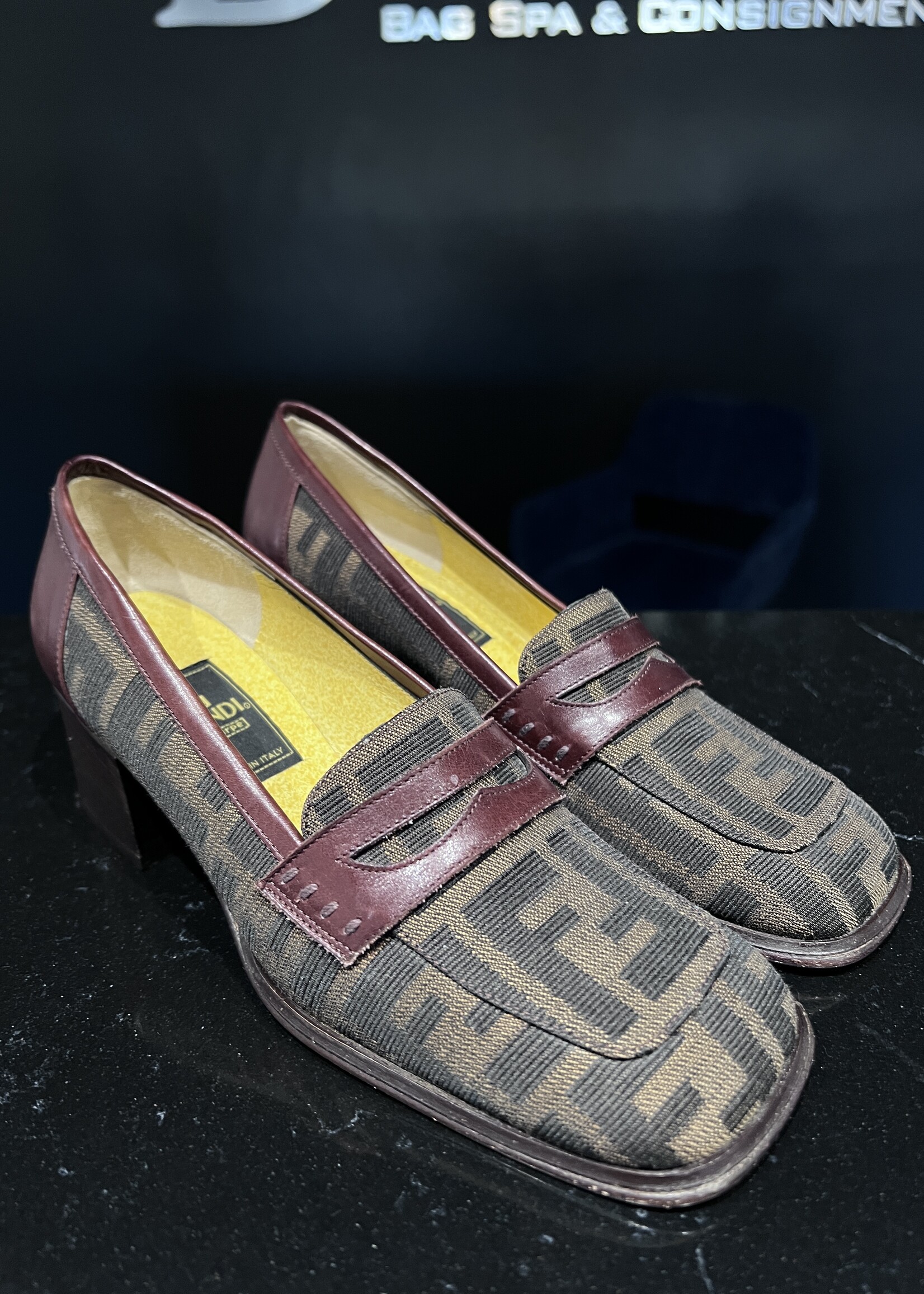 Fendi Fendi Burgundy Leather FF Loafers 35