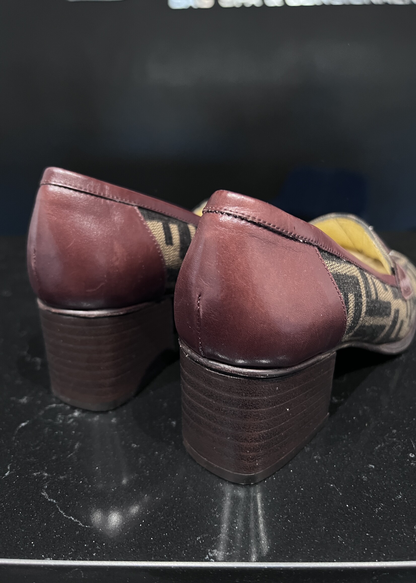 Fendi Fendi Burgundy Leather FF Loafers 35