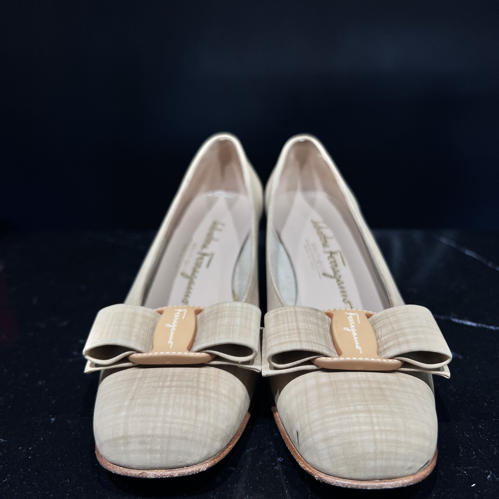 Salvatore Ferragamo Ferragamo Creme Plaid Heeled Loafers