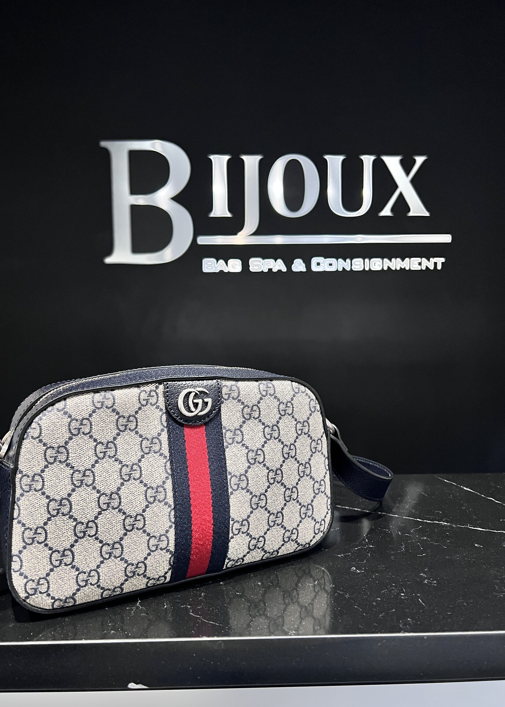 Gucci Gucci Navy Ophidia Camera Crossbody Bag