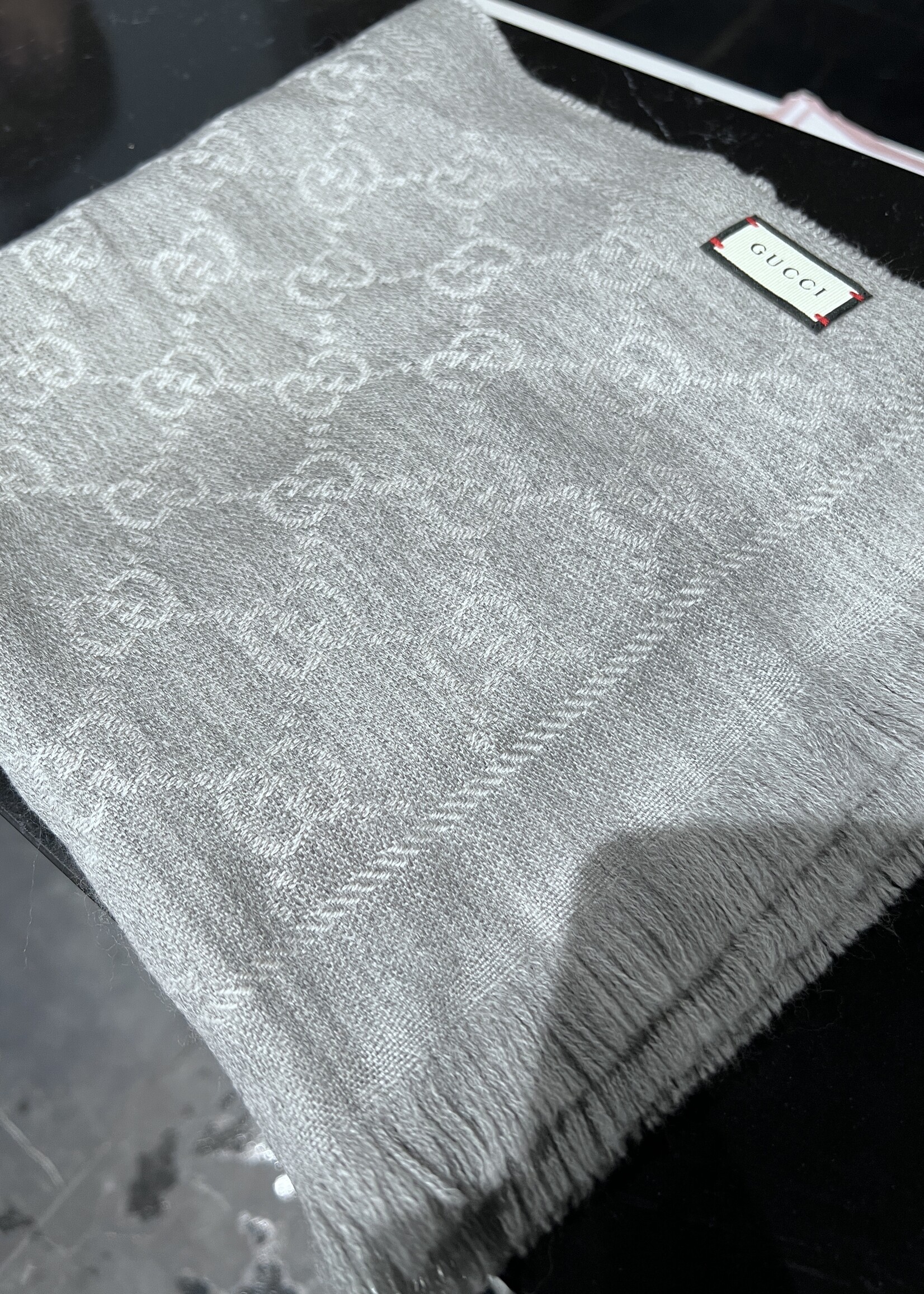 Gucci SOLD- Gucci Grey Monogram Scarf