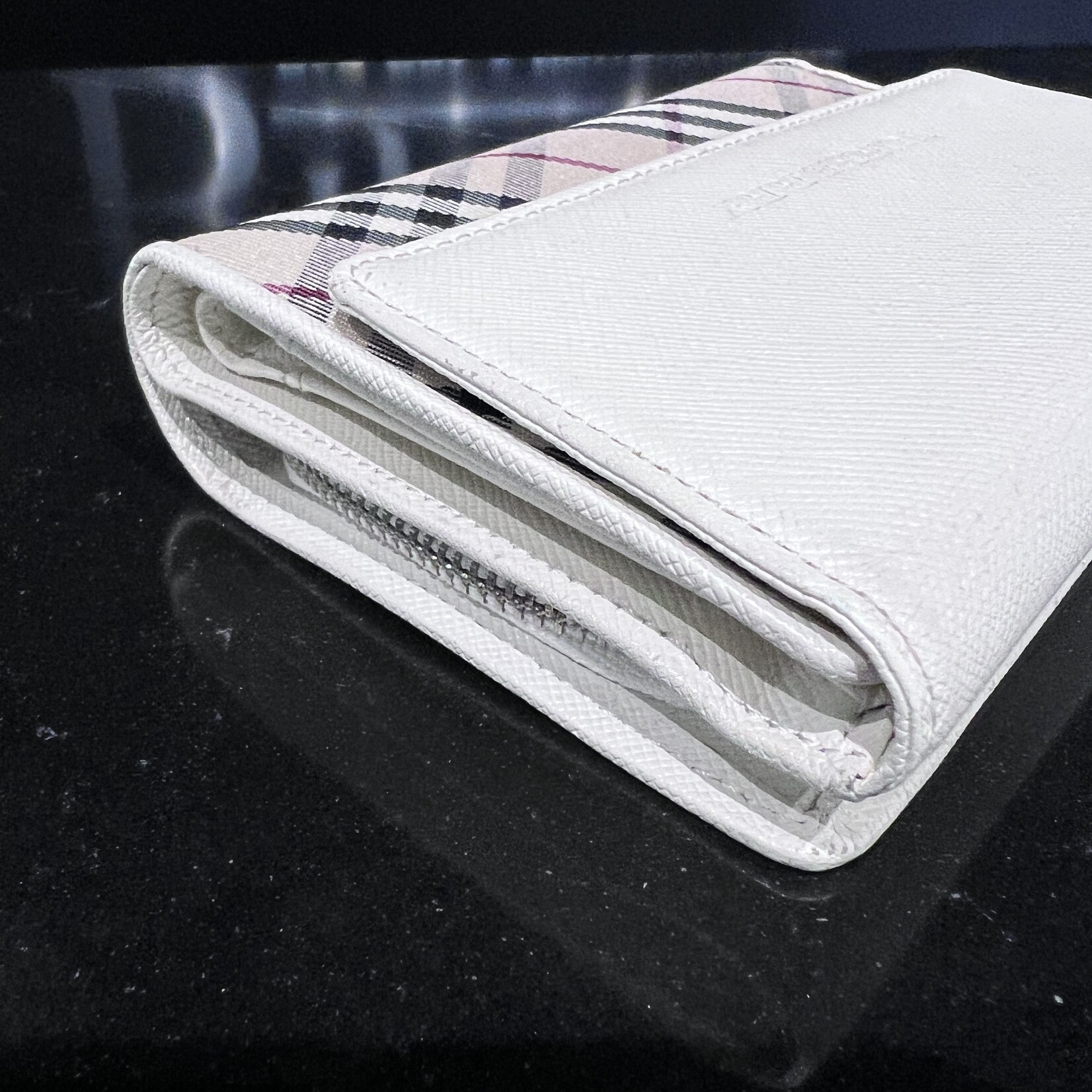 Burberry SOLD- Burberry White Nova Check Pattern Canvas Wallet