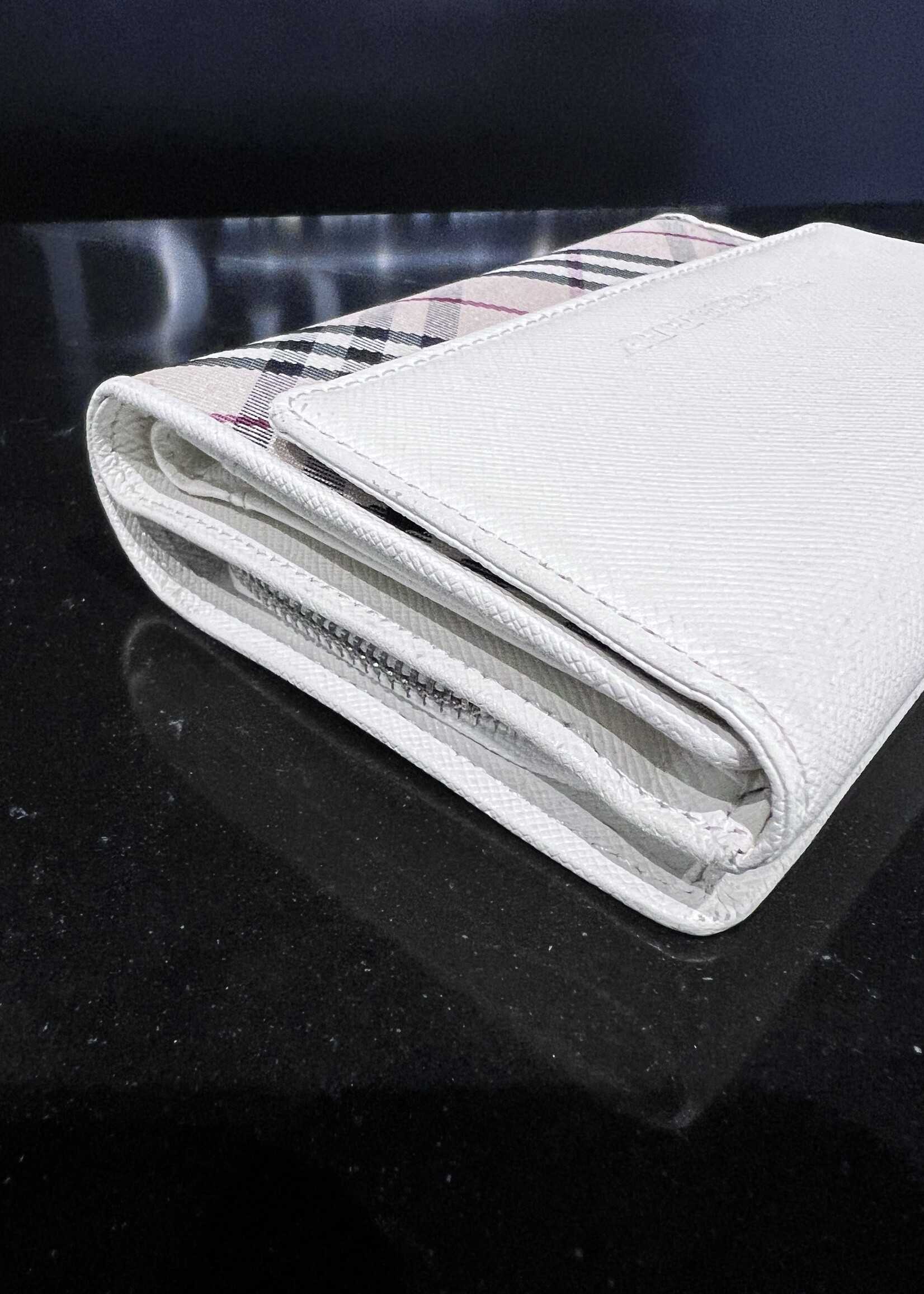 Burberry SOLD- Burberry White Nova Check Pattern Canvas Wallet