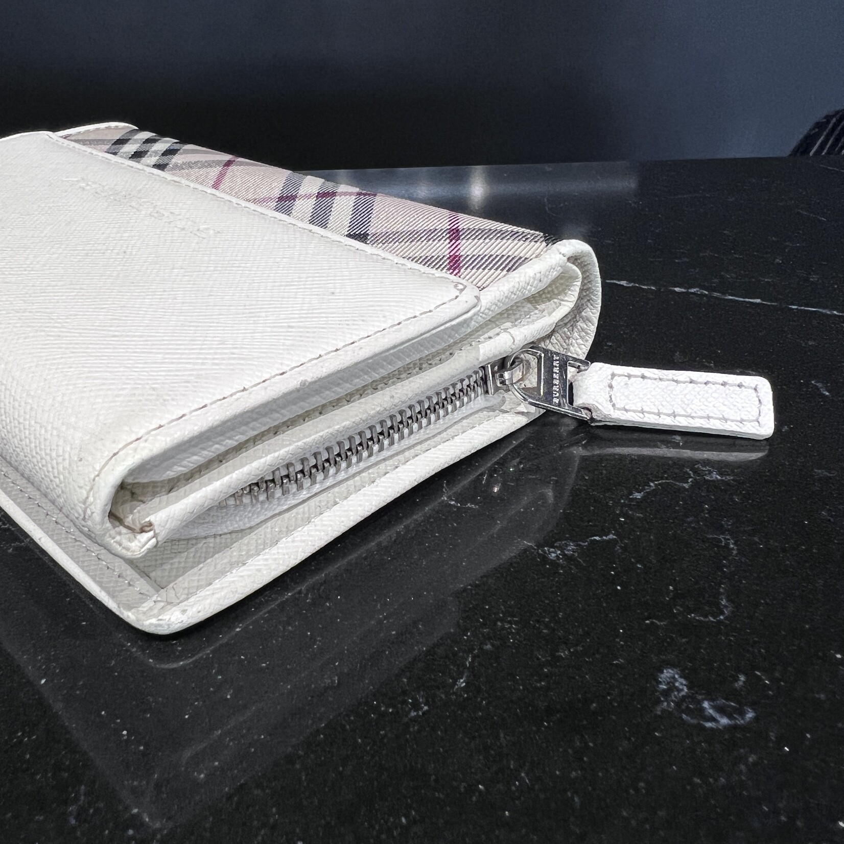 Burberry SOLD- Burberry White Nova Check Pattern Canvas Wallet