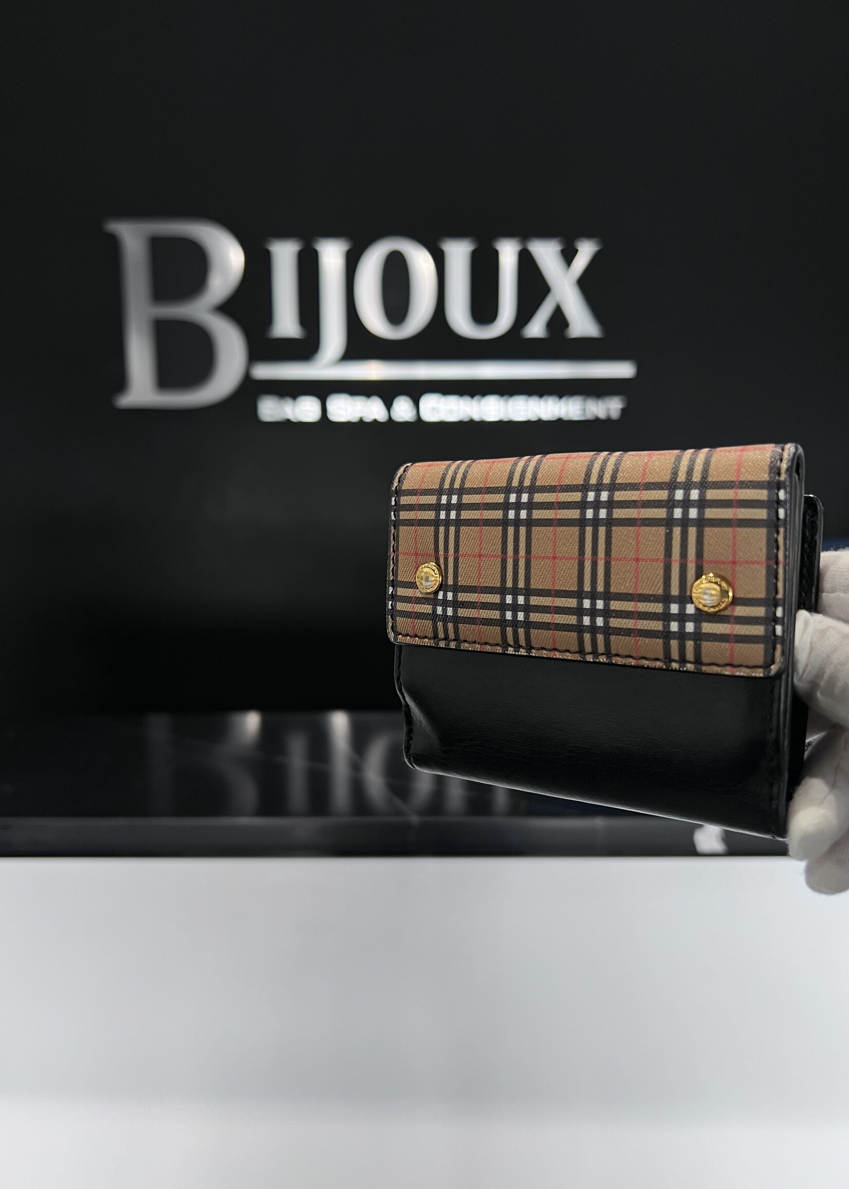 Burberry SOLD- Burberry Black / Nova Check Coated Canvas Wallet