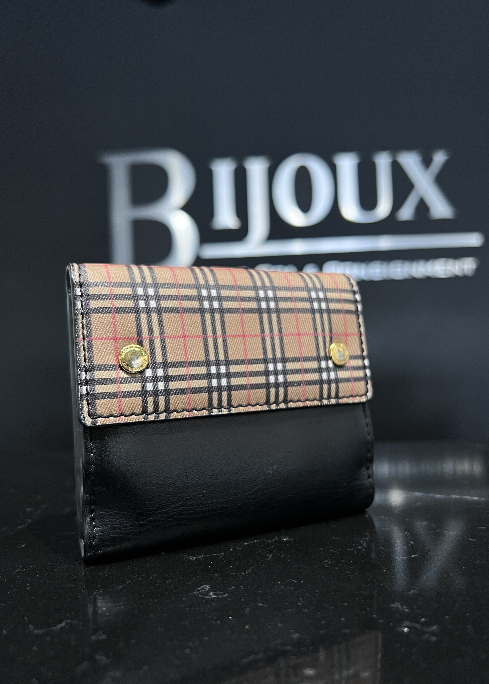 Burberry SOLD- Burberry Black / Nova Check Coated Canvas Wallet