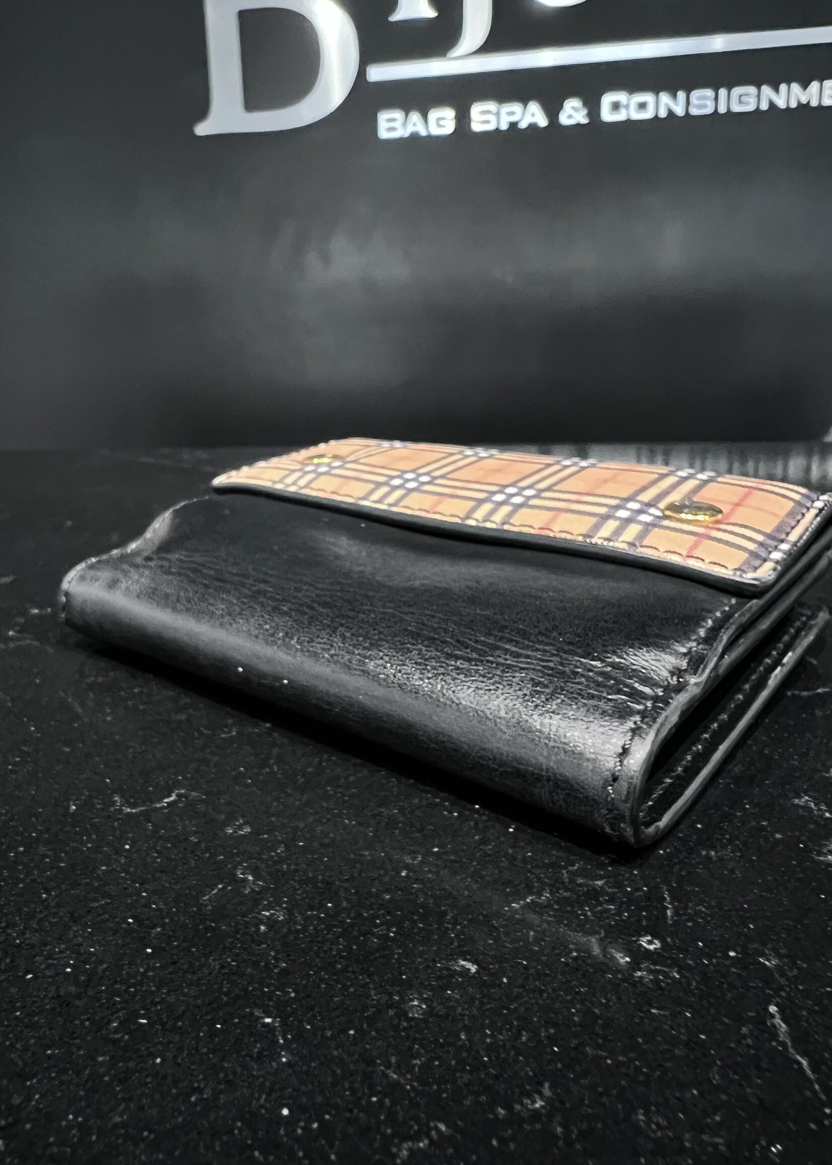 Burberry SOLD- Burberry Black / Nova Check Coated Canvas Wallet