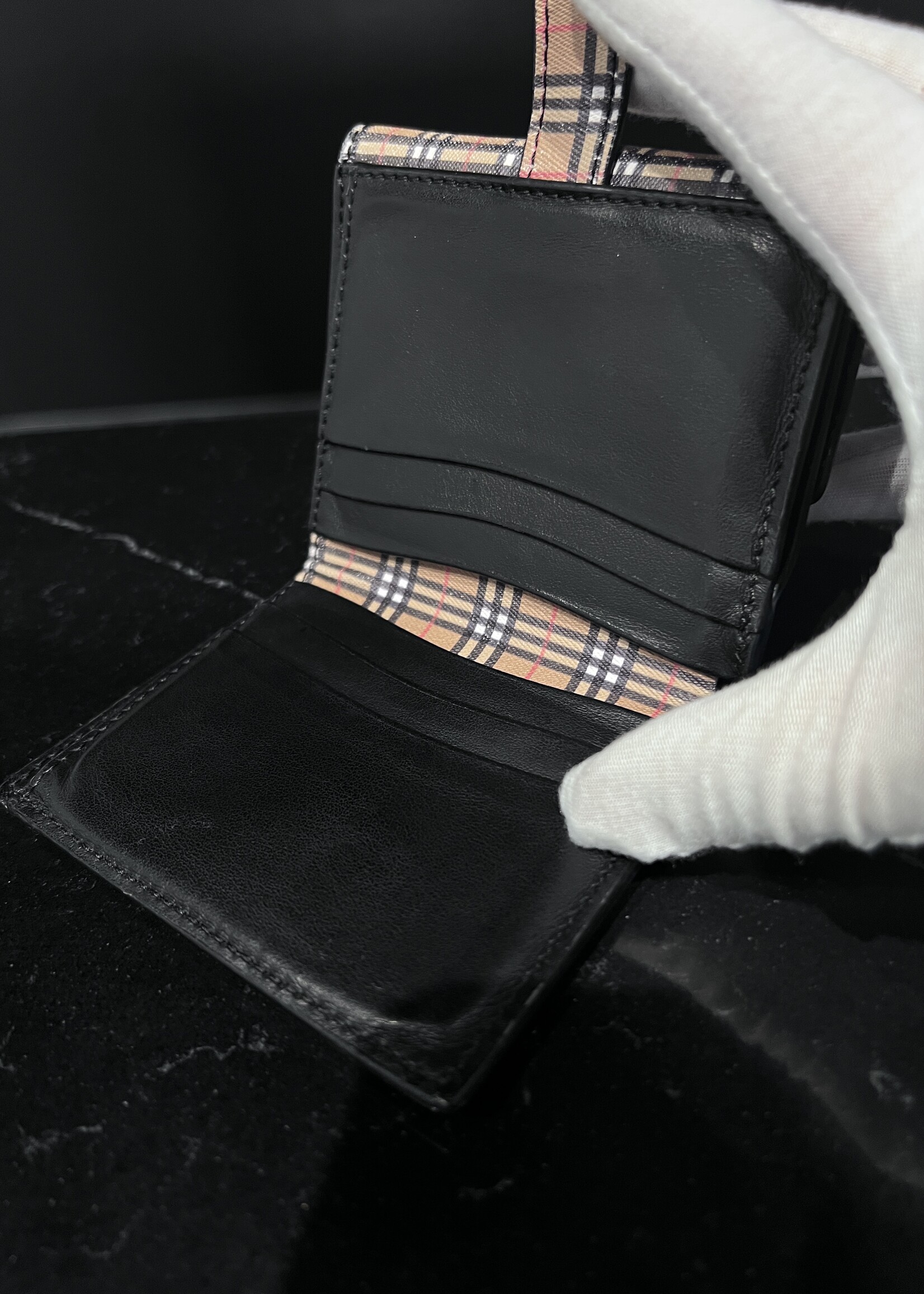 Burberry SOLD- Burberry Black / Nova Check Coated Canvas Wallet