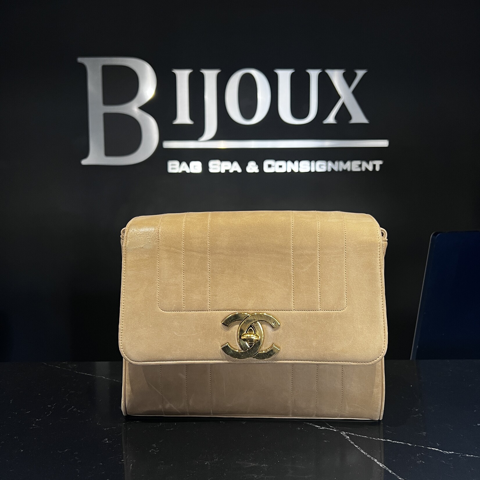 Chanel SOLD - Chanel Beige Nubuck Flap Bag