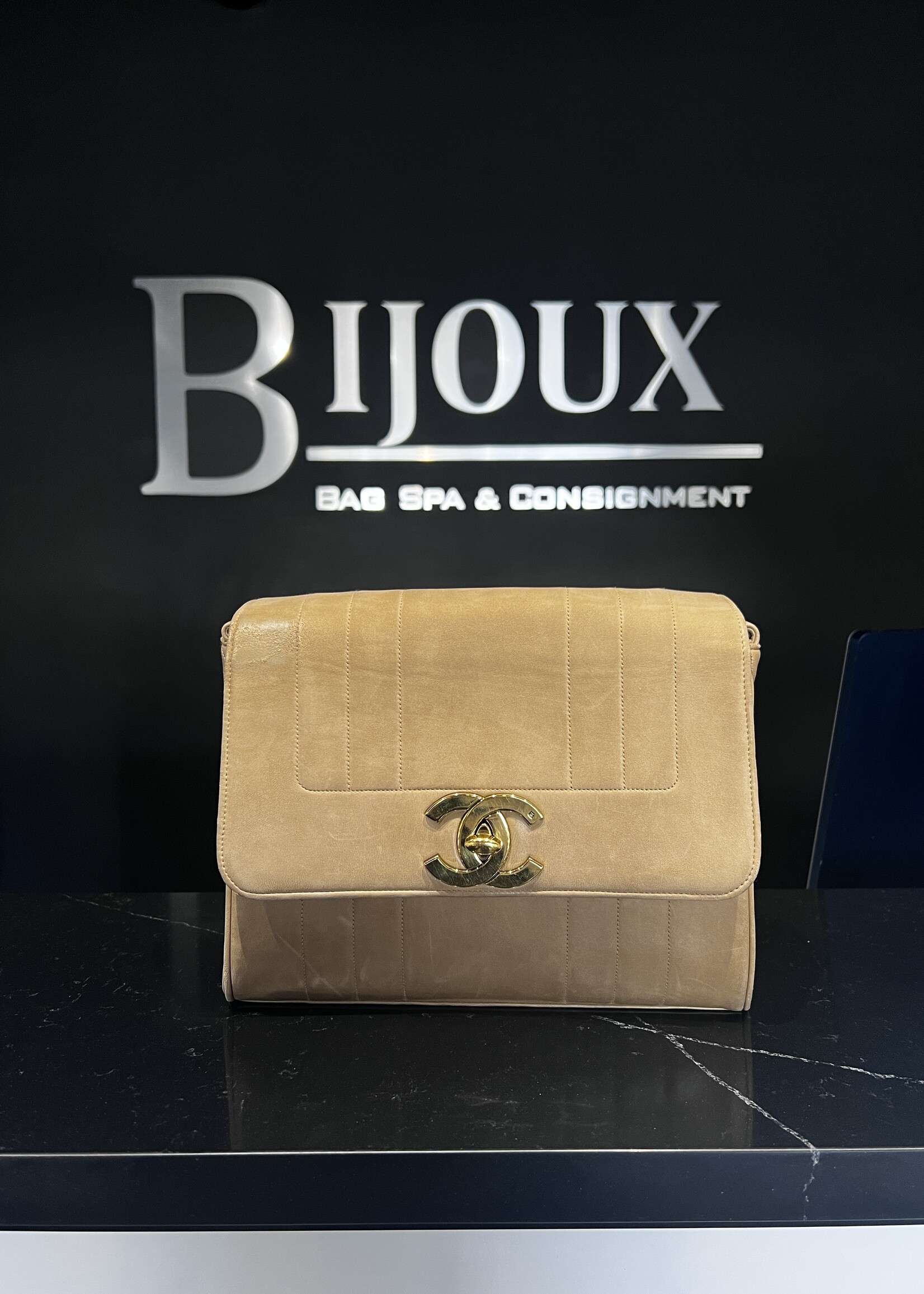 Chanel SOLD - Chanel Beige Nubuck Flap Bag